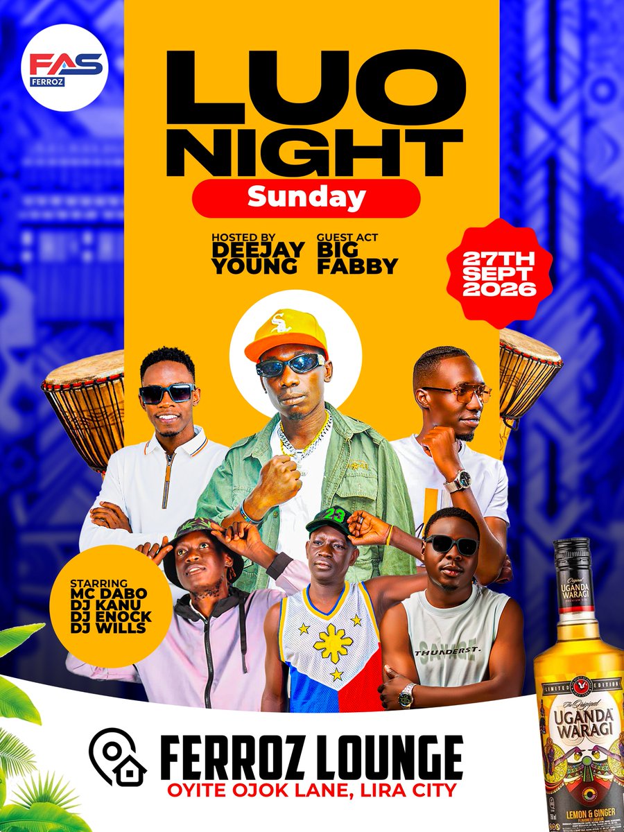 DjYoungUg's tweet photo. Celebrating culture every Sunday at @FerrozLounge and this week's line-up is lit π₯ See You tonight at Ferroz, Lira City. #LuoNight https://t.co/FcUw34wCcR