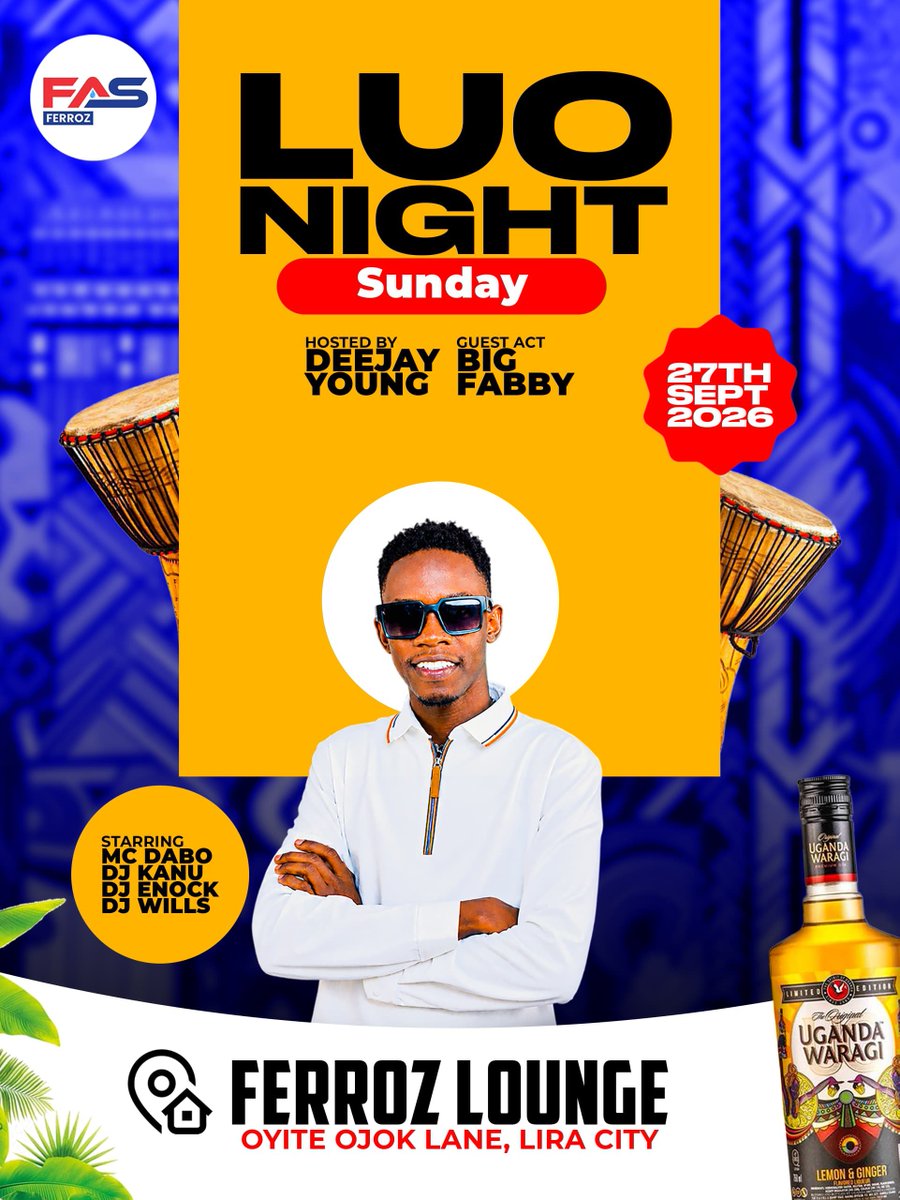 DjYoungUg's tweet photo. Celebrating culture every Sunday at @FerrozLounge and this week's line-up is lit π₯ See You tonight at Ferroz, Lira City. #LuoNight https://t.co/FcUw34wCcR