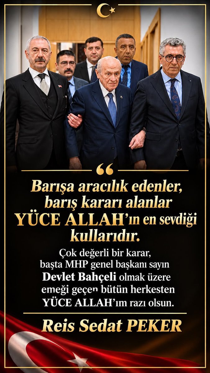 RSP_Eda's tweet photo. Barışa aracılık edenler, barış kararı alanlar Yüce ALLAH’ın en sevdiği kullarıdır. 
Çok değerli bir karar, başta MHP genel başkanı sayın  Devlet Bahçeli olmak üzere emeği geçen bütün herkesten Yüce ALLAH’ım razı olsun.

Reis @sedat_peker 🇹🇷 https://t.co/xnpYobKIIZ