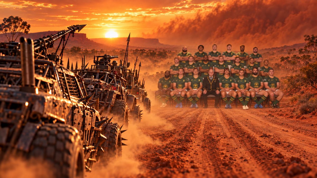 HulkDNA's tweet photo. A real battle awaits in Perth. The Wallabies will throw everything at the world’s No. 1 side. Expect a Mad Max scene!!

But at the end of the road stand the Springboks. Good luck moving them. 🇿🇦🏉

#AUSvRSA #Springboks https://t.co/FXgP6G6RxF