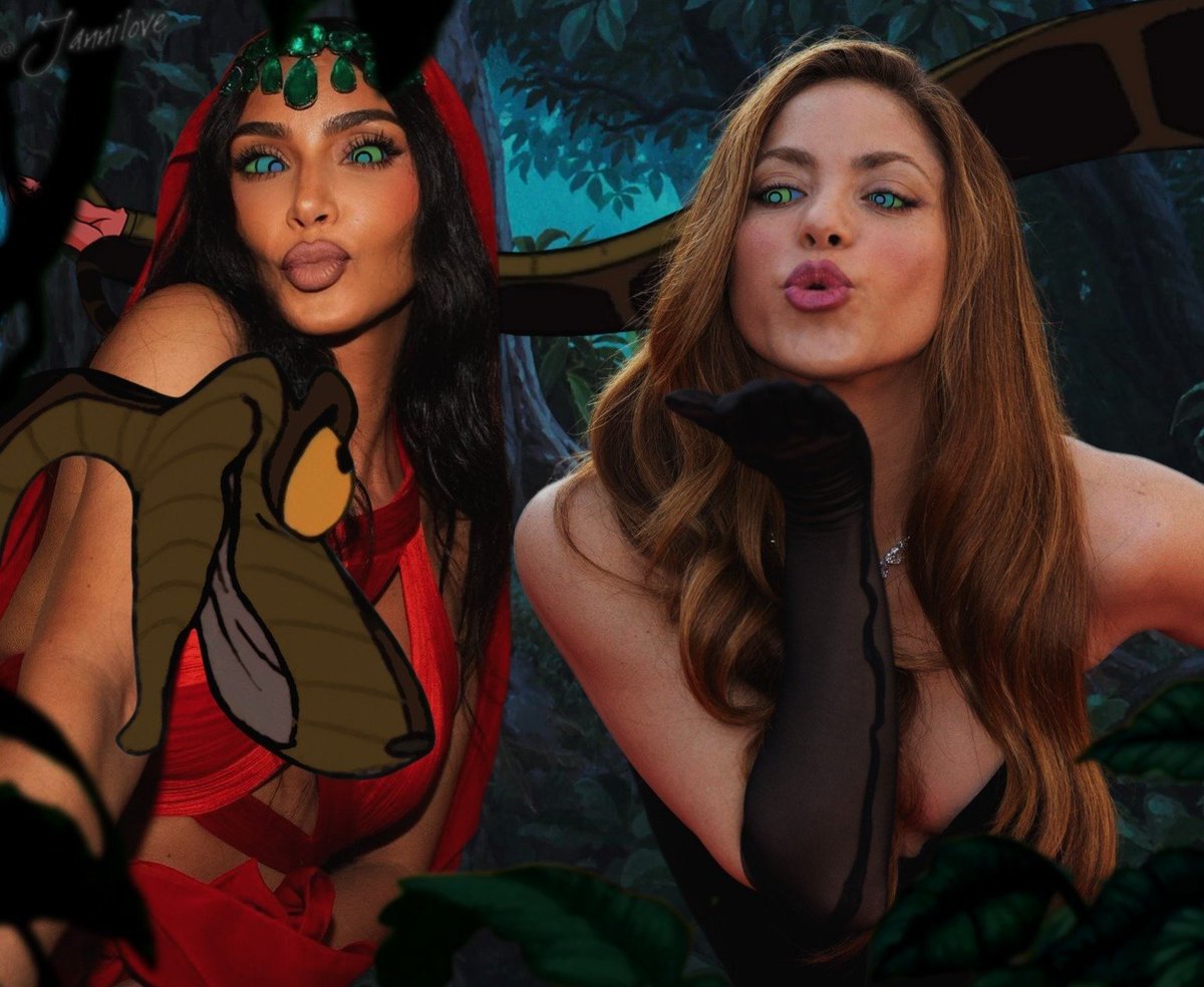 Kim_Parodyy's tweet photo. He got us both.. The snake  @Jannilove3 hypnotized both myself and @Hypno_Shakira  into blowing kisses and exposing our cleavages.. What's that slithering behind us? https://t.co/XwvjOWU9ge