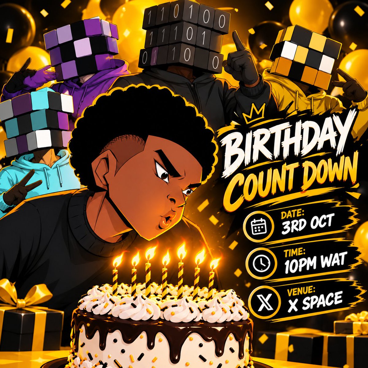 jasper_flnt's tweet photo. SET REMINDER 👇
https://t.co/kaq79NEo6P

🎂 IT’S MY BIRTHDAY WEEK! 🎂

To celebrate, I’m giving away 10 ARUBIKHEADZ NFTs to people in the community. 🫂❤️

We’re starting Wednesday and running the giveaway all the way through Saturday.

Here’s how it works:

🎁 WEDNESDAY — 2 NFTs
🎁 THURSDAY — 2 NFTs
🎁 FRIDAY — 2 NFTs
That’s 6 NFTs given away during the week.
Then on SATURDAY — MY BIRTHDAY 🎂

The final 4 NFTs will be given away LIVE during an X Space. [https://t.co/kaq79NEo6P]

Want to be entered into the raffle?

To qualify:

1️⃣ Follow: @jasper_flnt & @ARubikHeadz 
2️⃣ Like this post
3️⃣ Retweet this post
4️⃣ Reply "IN"
5️⃣ Tag 3 friends

SET REMINDER 👇
https://t.co/kaq79NEo6P

GOOD LUCK! 🍀