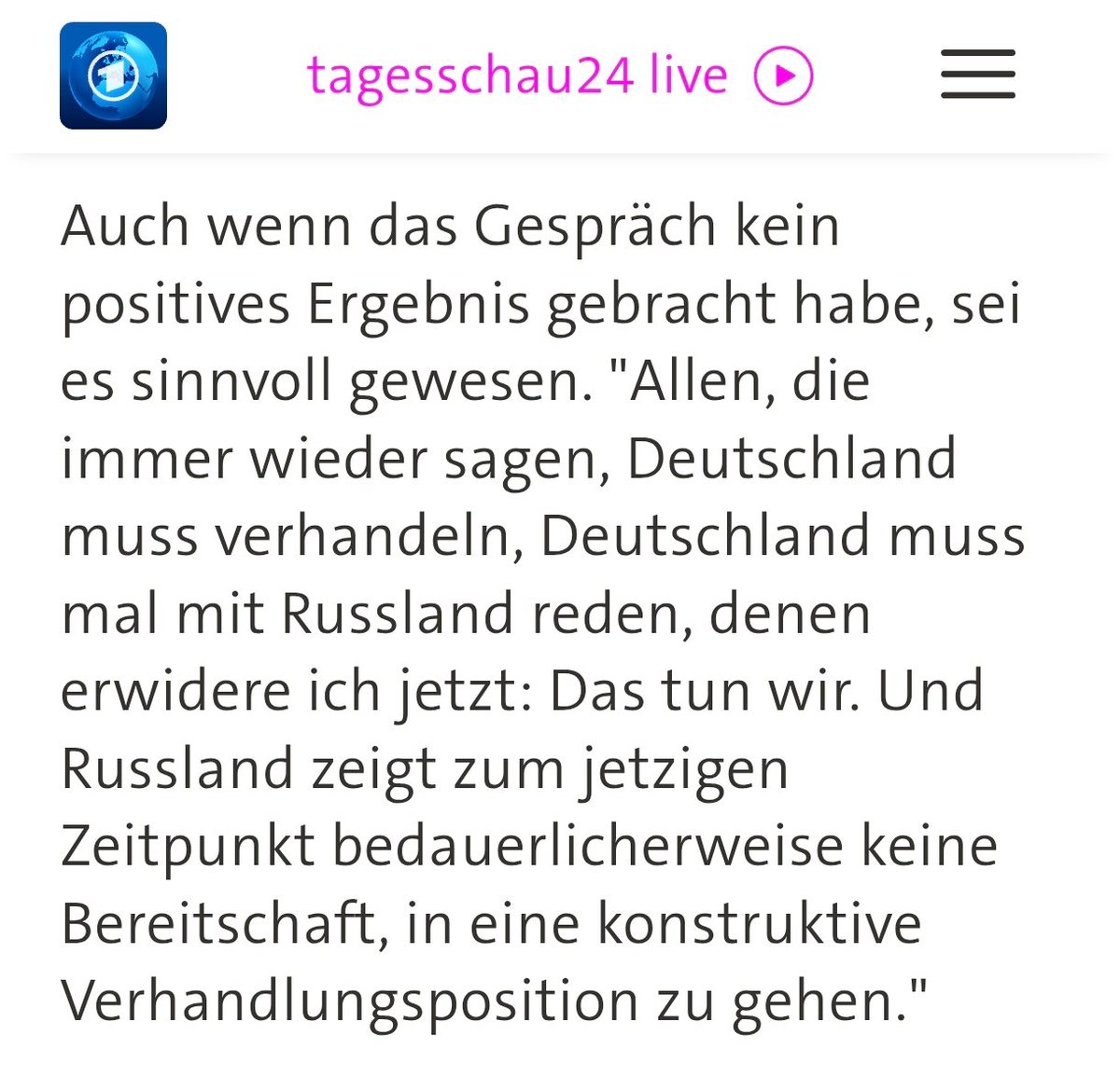 LarsJure's tweet photo. Was stimmt denn nun? Laut @tagesschau kam das Gespräch "auf Vermittlung Dritter zustande. "Ich bin von zahlreichen Kollegen aus anderen Ländern angesprochen worden, und mir ist gesagt worden, Russland wäre bereit zu einem Gespräch", so der Bundesaußenminister im Interview mit den tagesthemen."

Wenn diese Darstellung stimmen sollte, ist die Frage, wer und warum "Dritte" zu dieser Ansicht gekommen sein sollen, die Bundesregierung/Außenminister Wadephul plötzlich von ihrer insgesamt 4-jährigen "No-Diplomatic-Talk"-Position abrücken ließ?

 Zumal @BILD
1. berichtet "Deutschland habe das Treffen am Vortag in „letzter Minute“ angefragt, sagte Lawrow" (ohne die BILD-typische "Lügen-Lawrow"-Erwähnung) und 

2. den russischen Außenminister dann so zitiert: "Lawrow sah im Anschluss keinerlei Fortschritte durch das Gespräch mit Wadephul. „Wenn man Berlins tägliche öffentliche Äußerungen betrachtet, habe ich nichts anderes gehört“, sagte Lawrow auf eine Frage der Deutschen Presse-Agentur in New York. Er habe dem deutschen Außenminister gesagt: „Sie hätten mich einfach anrufen und mir sagen können „Lesen Sie meine Erklärung“.

Ziemlich konträr zu Wadephuls nebulöse "Informationen" Russland sei "gesprächsbereit"....

Und ehrlich gesagt, halte ich ein Gespräch, was maximal 20 Minuten dauert (offenbar soll es sich um einen Austausch vorgefertigter Reden gehandelt haben) eher für oberflächlich/desinteressiert, statt gewillt interessiert und konstruktiv.

Vielleicht war hier lediglich die Idee, eine Videosequenz zu produzieren, um die hiesige Kritik (und den für die @CDU katastrophalen Wahlergebnissen) an fehlenden diplomatischen Initiativen durch solch (für mich sehr merkwürdigen) überstürzten Aktionismus etwas zu entkräften.
Vermutlich stand auch die Zielsetzung/Dramaturgie bereits fest, wofür dann in der Tat auch 20 Minuten aureichen.