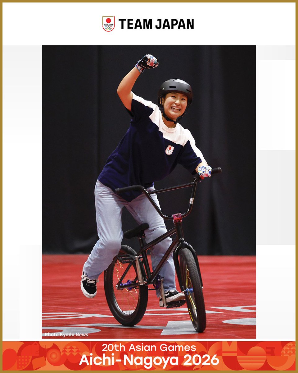TeamJapan's tweet photo. ◤ 📸TEAM JAPAN Shots #愛知名古屋2026 ◢

🚴自転車／BMXフリースタイル
【男子パーク】
1位 中村輪夢 選手 🥇
2位 小澤楓 選手 🥈

【女子パーク】
2位 小澤美晴 選手 🥈
4位 白井玲恵奈 選手

男子パークでは中村輪夢 選手が金メダル✨
小澤楓 選手、小澤美晴 選手は兄妹でのメダル獲得です👏

@JCF_cycling
#TEMAJAPAN #ともに一歩踏み出す勇気を

愛知・名古屋アジア大会はTBS ▶︎ @TBS_TV_S1