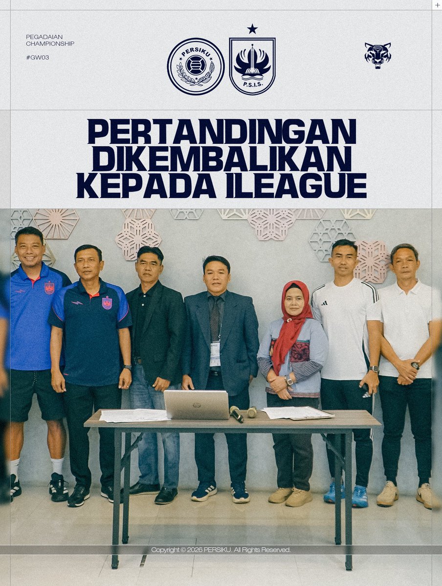 PersikuOfficial's tweet photo. PERTANDINGAN DIKEMBALIKAN KEPADA I LEAGUE

Berdasarkan hasil emergency meeting, pertandingan Gameweek 3 Championship 2026/2027 antara Persiku Kudus vs PSIS Semarang yang sedianya digelar pada 27 September 2026 dinyatakan tidak dapat diselenggarakan. https://t.co/feNmgqsbVi