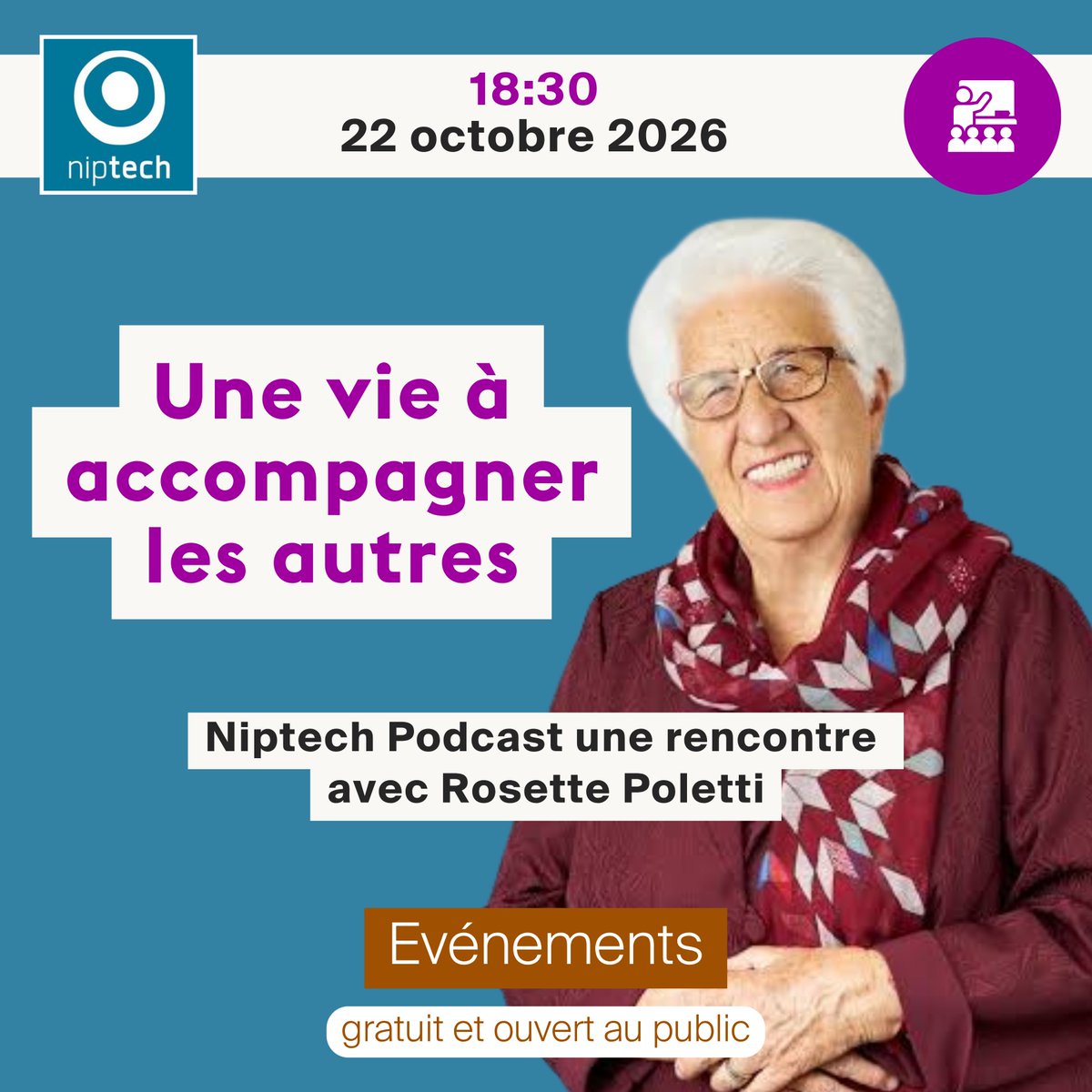 niptechpodcast's tweet photo. Rosette Poletti chez Niptech : « Une vie à accompagner les autres ».

22 oct, 18h30 — cAH, Epalinges. Entrée libre, sur inscription.

https://t.co/JHfgD6enja https://t.co/yBgHgg7H4m