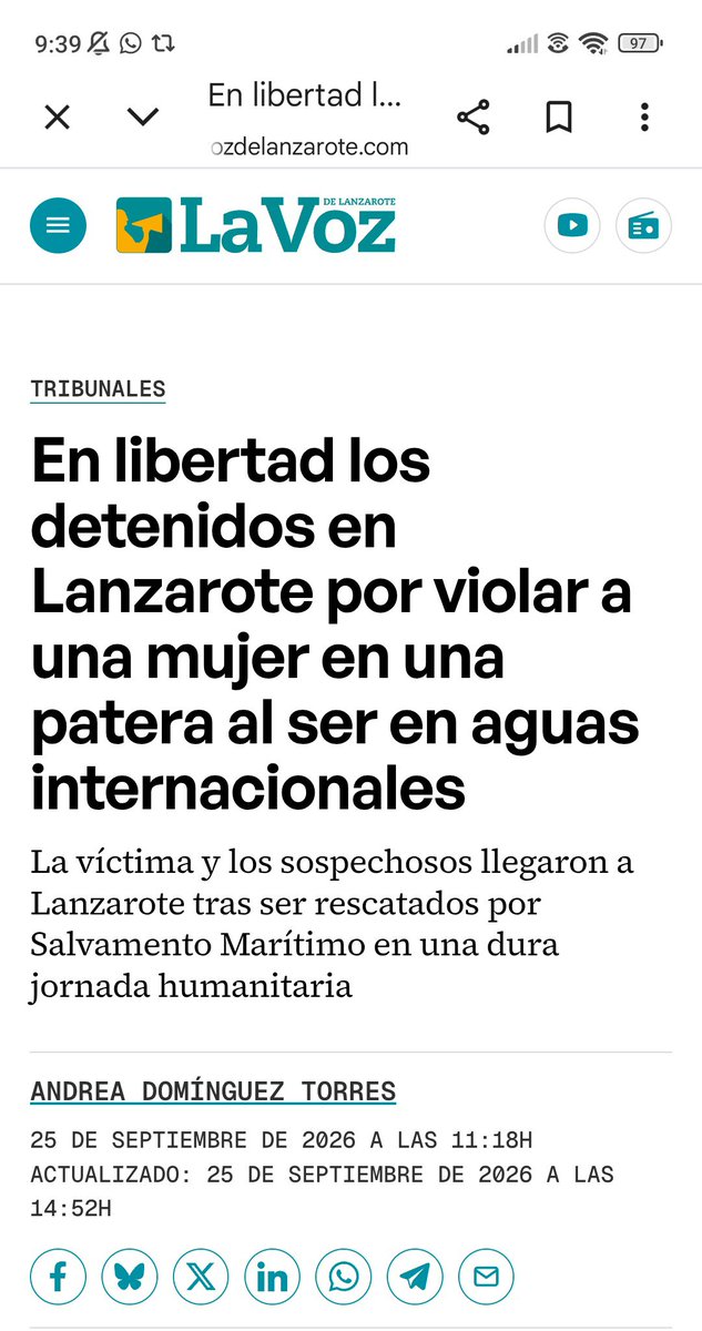 EvaGarc14446704's tweet photo. Tres homes acusats de violació múltiple a una dona en una pastera són detinguts a Lanzarote… i el jutge els deixa en llibertat perquè va passar en aigües internacionals

Missatge clar: en alta mar, camí d’Espanya, pots violar amb impunitat si arribes a port. https://t.co/lXyhboOIXH