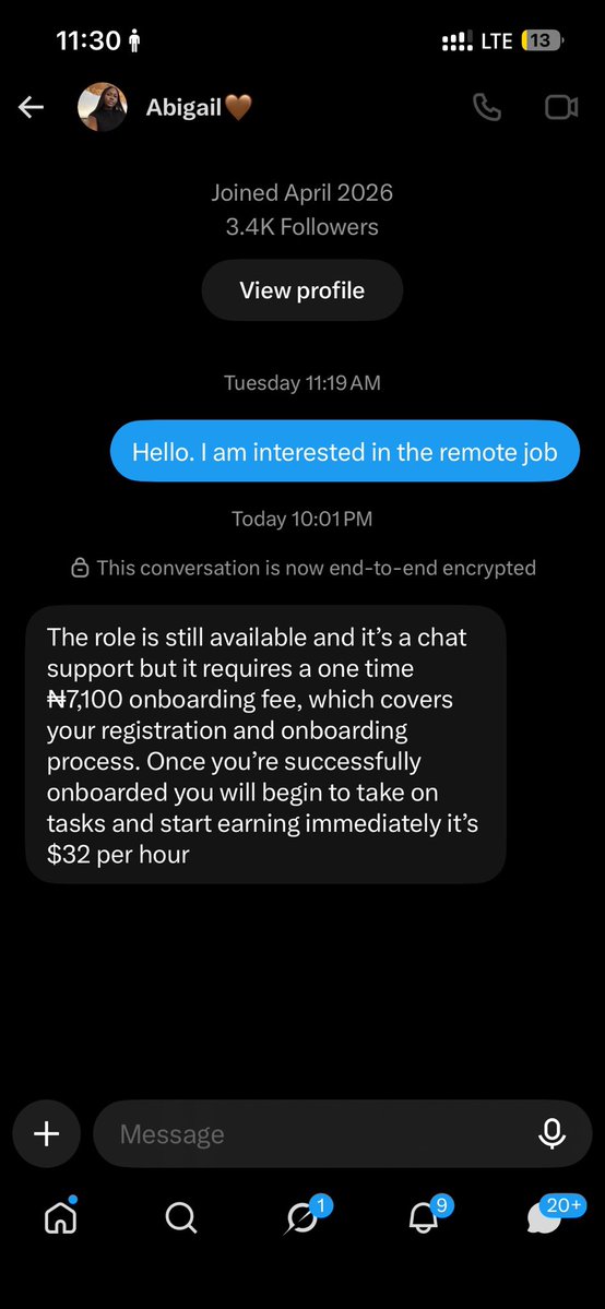 dee_deevyne's tweet photo. You untagged yourself in my previous post, you didn’t say anything.
Putting this here again here so no one falls victim to this scam in these tough times.

A mutual actually sent the second frame to verify cos I interacted with the post at first, but I didn’t reach out.

Please let our desperation for jobs not lead us to getting ripped. Most of these people also post job applications to farm engagement. And this account here is a fraud!