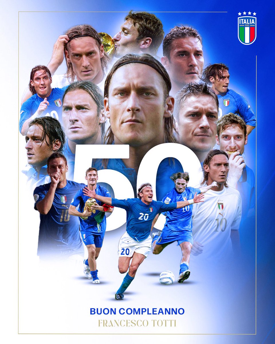 Azzurri's tweet photo. Buon compleanno @Totti 🎂5️⃣0️⃣✨

#Nazionale 🇮🇹 #Azzurri #VivoAzzurro https://t.co/lEeWDwYkkp