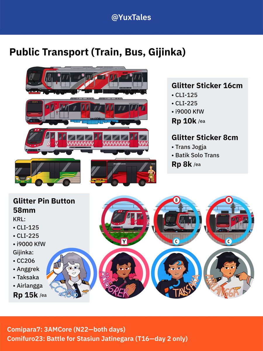 YuxTales's tweet photo. YuxTales' #Comipara7 &amp; #Comifuro23 Catalogue!

📍 Comipara 7 (N22—both days), Comifuro 23 (T16—SUN only)
🔗 PO in replies!

📦 Public Transport (Train, Bus, Gijinka), Original, Music Lyric (Eleanor Whisper, Secret Hideaway), Oneshot, Regretevator, Lego, Murder Drones, Deltarune https://t.co/qI3BKLpTxR