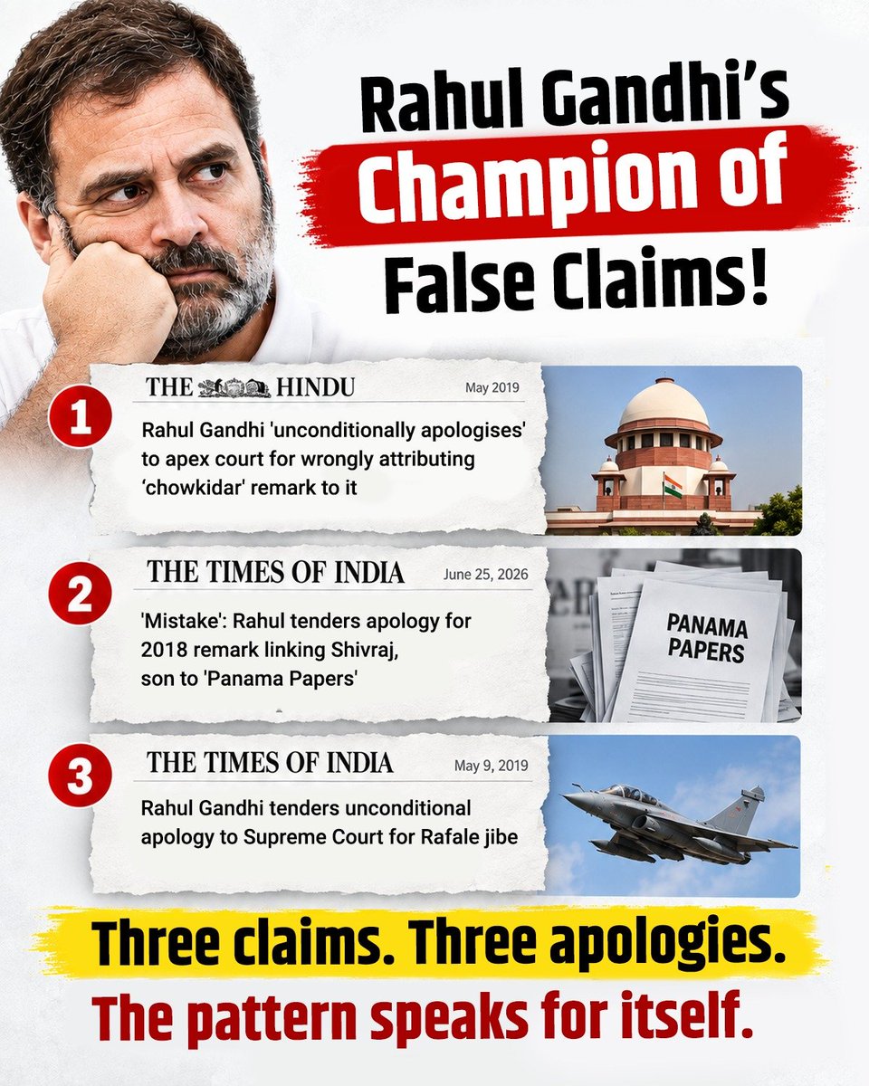 BJP4Andhra's tweet photo. False Claims. Later Apologies. A Never-Ending Tale of Rahul Gandhi.
#MaafiMaangoRahul https://t.co/iuMvwXN8w7