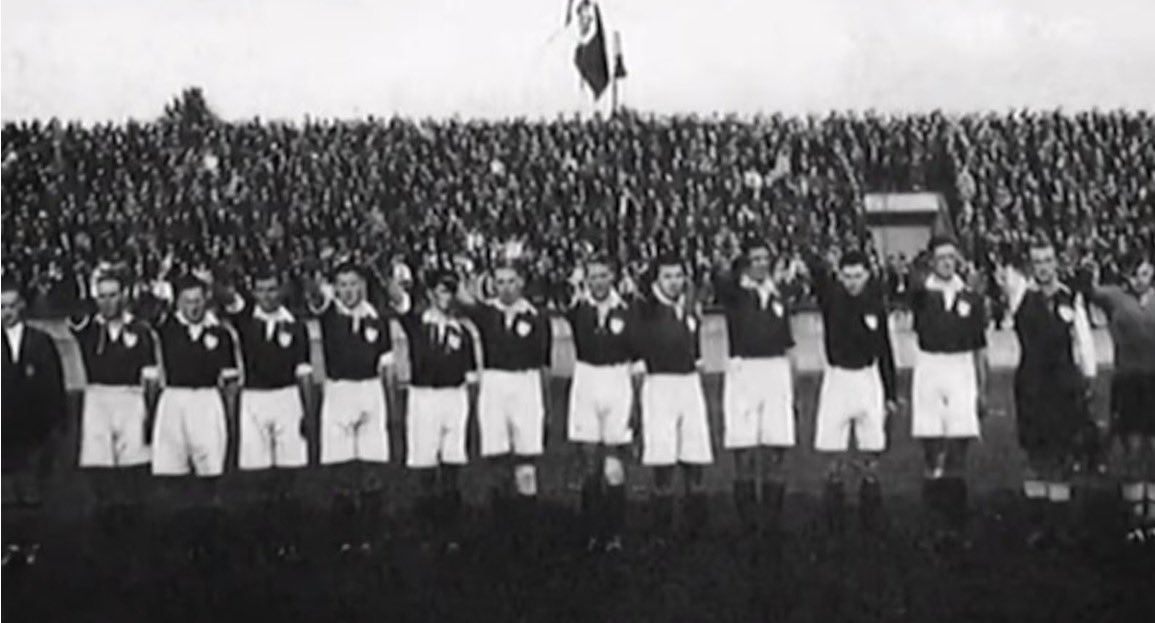 joshxhowie's tweet photo. Ireland’s football team. Giving Nazi salute. Playing Nazi Germany. In 1939. 

No wonder they’re having a meltdown having to play some Jews today. https://t.co/gyhOX5jM98