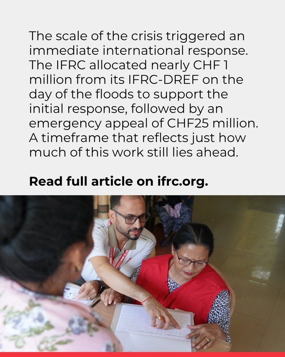 ifrc's tweet photo. The floodwaters may have receded, but for thousands of people in Nepal, the crisis is far from over. 

Swipe through to see how @NepalRedCross teams, supported by the @IFRC network, are helping communities recover, rebuild and prepare for the future. 👉https://t.co/GhsBdcckQa https://t.co/Q0wM1dLzkm