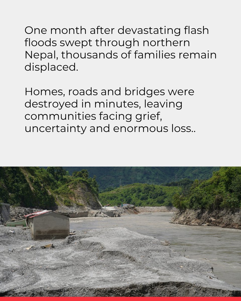 ifrc's tweet photo. The floodwaters may have receded, but for thousands of people in Nepal, the crisis is far from over. 

Swipe through to see how @NepalRedCross teams, supported by the @IFRC network, are helping communities recover, rebuild and prepare for the future. 👉https://t.co/GhsBdcckQa https://t.co/Q0wM1dLzkm