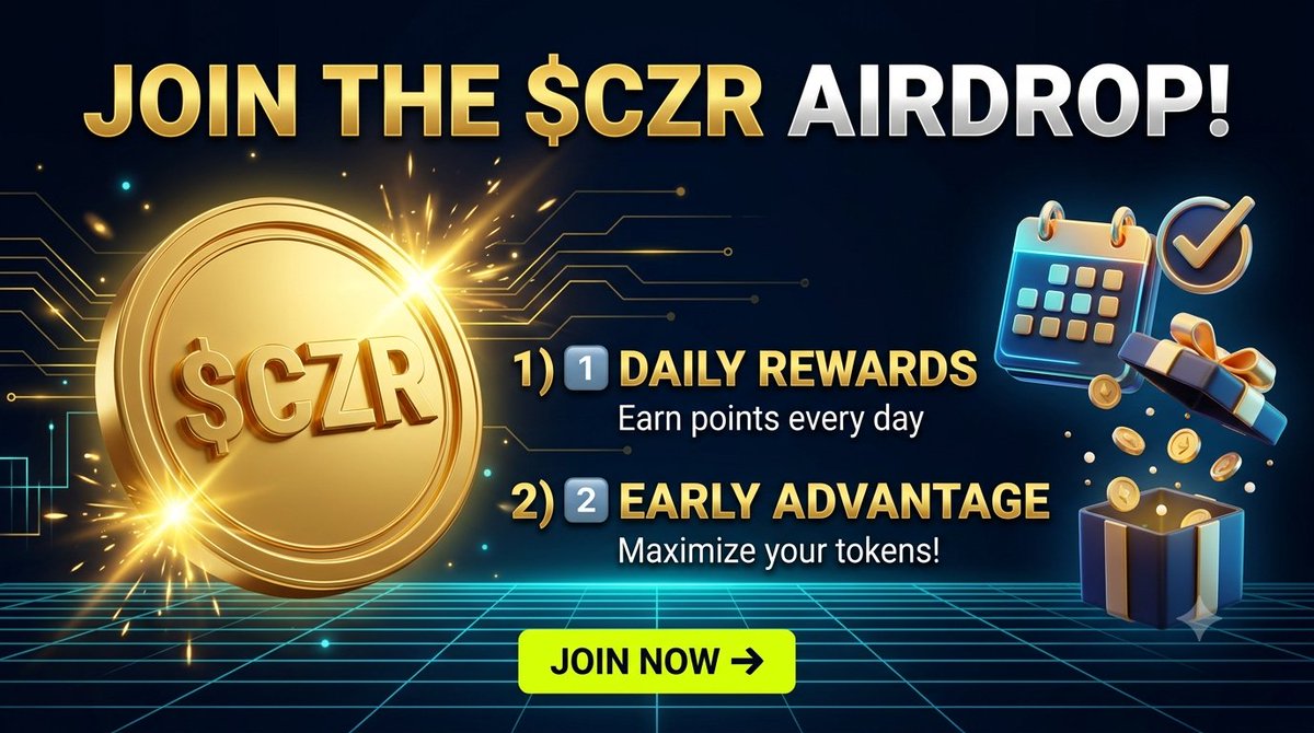Shuvo080946's tweet photo. 1️⃣ Daily Rewards: Earn points every single day by completing simple community tasks.
2️⃣ Early Advantage: Get in early to maximize your $CZR tokens before launch!
#CZR #CZRToken #Airdrop #CryptoAirdrop #CryptoAlert #Web3 #LoyaltyProgram #EarnCrypto #czrtoken #czr https://t.co/sFuzy5OYE6