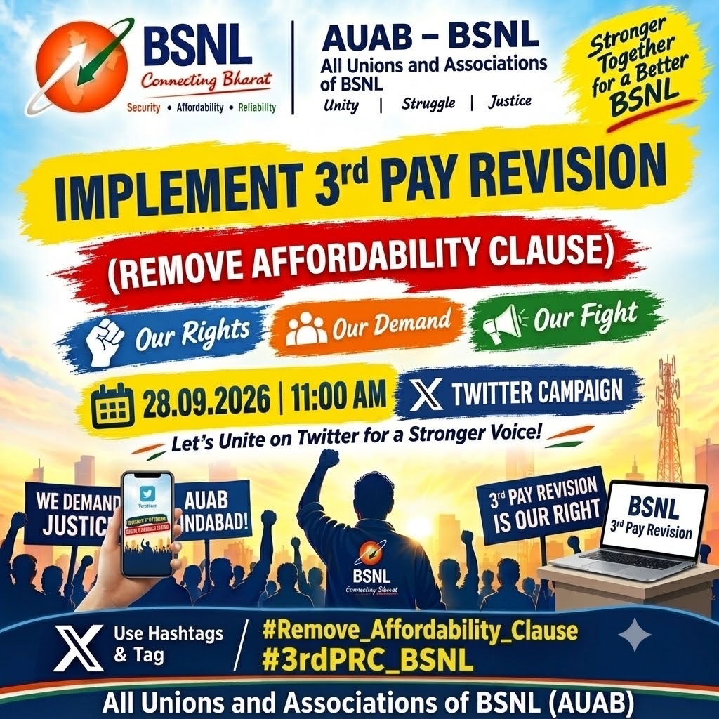 jtoerprewa's tweet photo. Implement 3rd Pay Revision Remove affordability clause #3rdPRC_BSNL
@PMOIndia
@AUAB5564
@CMDBSNL
@sneachq @Rashikendra_D https://t.co/ONtVjPRwhi