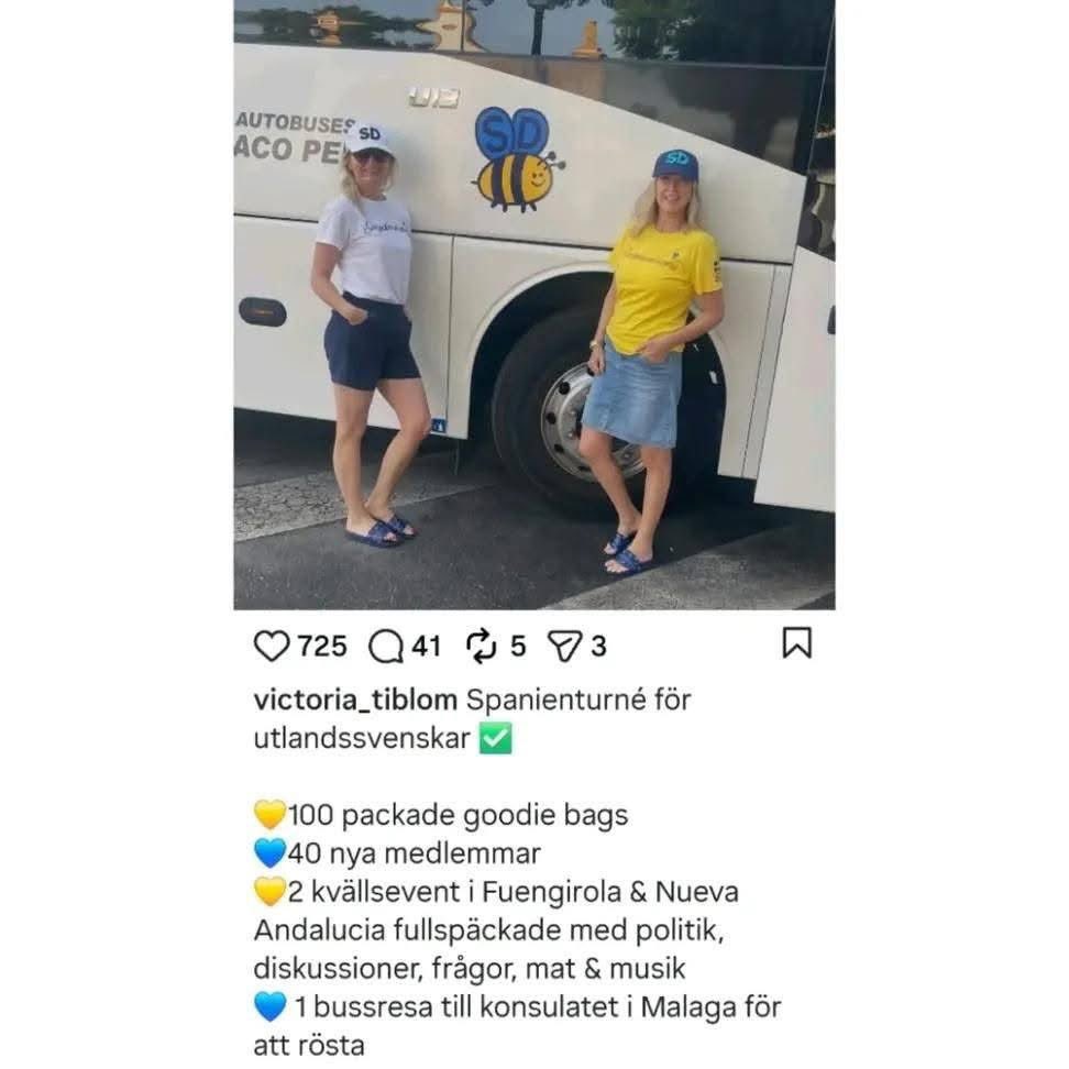 ingetljus's tweet photo. När människor med annan bakgrund än etnisk svensk uppmanas att rösta är det ”klanröstning”. När SD anordnar bussresa till vallokalen i Spanien är det ok! Men någon rasism har vi inte i Sverige. 
Bild tagen från https://t.co/BIukGCPRbC https://t.co/Tvio64ksPJ
