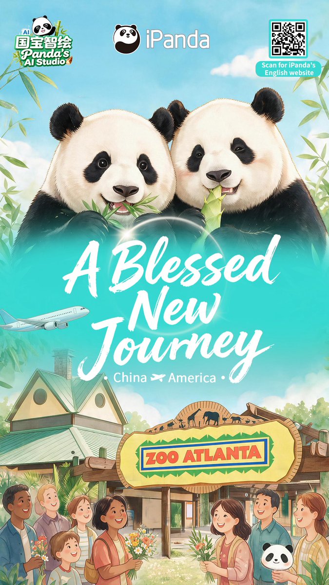 ipandacom's tweet photo. Giant pandas Fu Shuang and Ping Ping/Hot Dry Noodles have embarked on a new journey to Zoo Atlanta in the United States, where they’ll begin a new chapter of life.
#PandaPic #AIPanda #PandasAIStudio #PandaFun #ChengduPandaBase #FriendshipMessenger https://t.co/GlSt48CtXZ