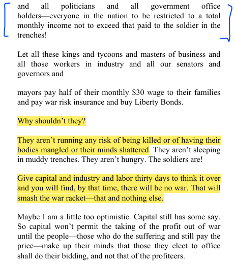 AnandaPradip's tweet photo. Smedley Butler's solution to this war racket: taking those big business execs, MIC industrialists to the frontline before the working class. If he's still alive, Smedley could've directed this message to Zelensky, Boris Johnson, Tony Blair, or even Elon Musk.
#warisaracket https://t.co/FBgCcDRCPm