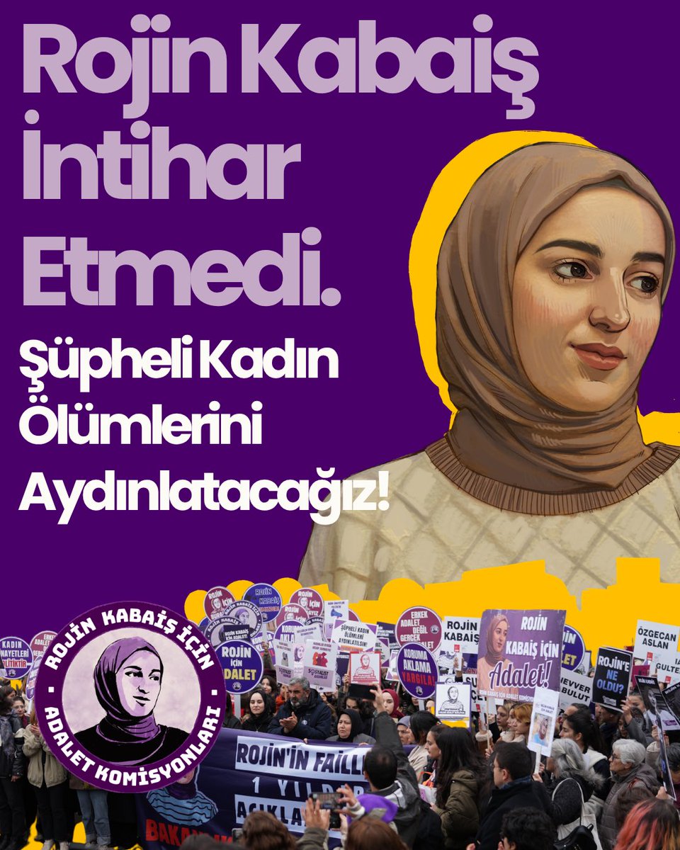 RojineAdalett's tweet photo. Rojin Kabaiş, 2 yıl önce bugün kaldığı KYK yurdundan çıktı ve bir daha aramıza dönemedi. Van Gölü sahilinde bulunan cansız bedeni, Rojin’in şüpheli bir şekilde öldüğünü gösteriyordu.

Ancak otopsi dahi yapılmadan “Kızınız intihar etti.” dediler. Vücudunda iki erkeğe ait DNA bulunmasına rağmen “intihar”dediler.

İnanmadık. Çünkü bu topraklarda intihar denilerek üstü kapatılmak istenen sayısız kadın cinayetine tanık olduk. Bu yüzden Rojin’in şüpheli ölümünü aydınlatmak için binlerce kadın mücadele etmeye başladık. 2 yılın ardından gördük ki deliller ortada, şüphe yok. Rojin intihar etmedi.

2 yıldır ısrarla büyüttüğümüz mücadeleyle Rojin Kabaiş için gerçek adaleti sağlayacak, şüpheli kadın ölümlerini aydınlatacağız.
#RojinKabaişİçinAdalet