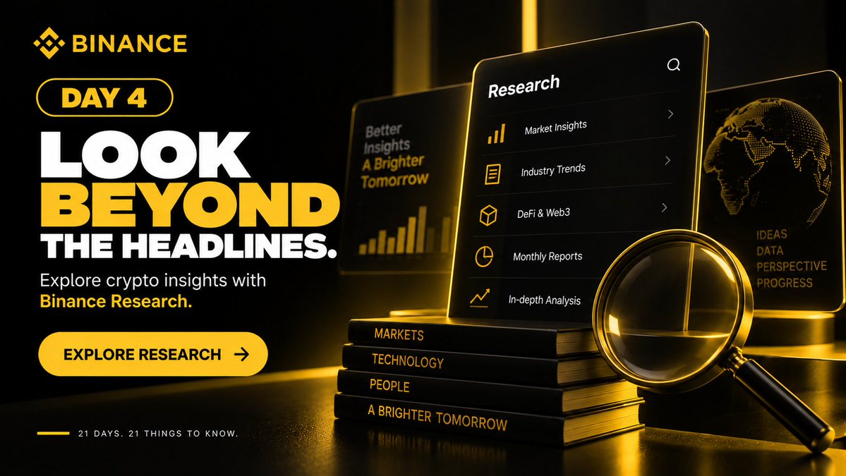 BinancePk's tweet photo. DAY 4 💛 | Binance Research

Crypto mein sirf yeh dekhna ke kya ho raha hai kaafi nahi.
Yeh samajhna bhi zaroori hai ke kyun ho raha hai.

Binance Research par aap crypto market developments, industry trends, DeFi, infrastructure aur doosre important topics par detailed research aur insights explore kar sakte hain.

Monthly market insights se lekar deeper industry reports tak, yahan crypto ko thora deeper samajhne ke liye content milta hai.

Agar aap crypto ko sirf follow nahi, understand karna chahte hain, Binance Research explore karein.

Binance account nahi hai? Abhi banayein:
🔗 https://t.co/UlWq0CUvtK

🎁 $1,000 USDC mein se apna share jeetne ka chance!

@BinancePk ko follow karein aur is post ko RT karein.

21 days. 21 things to know. 💛