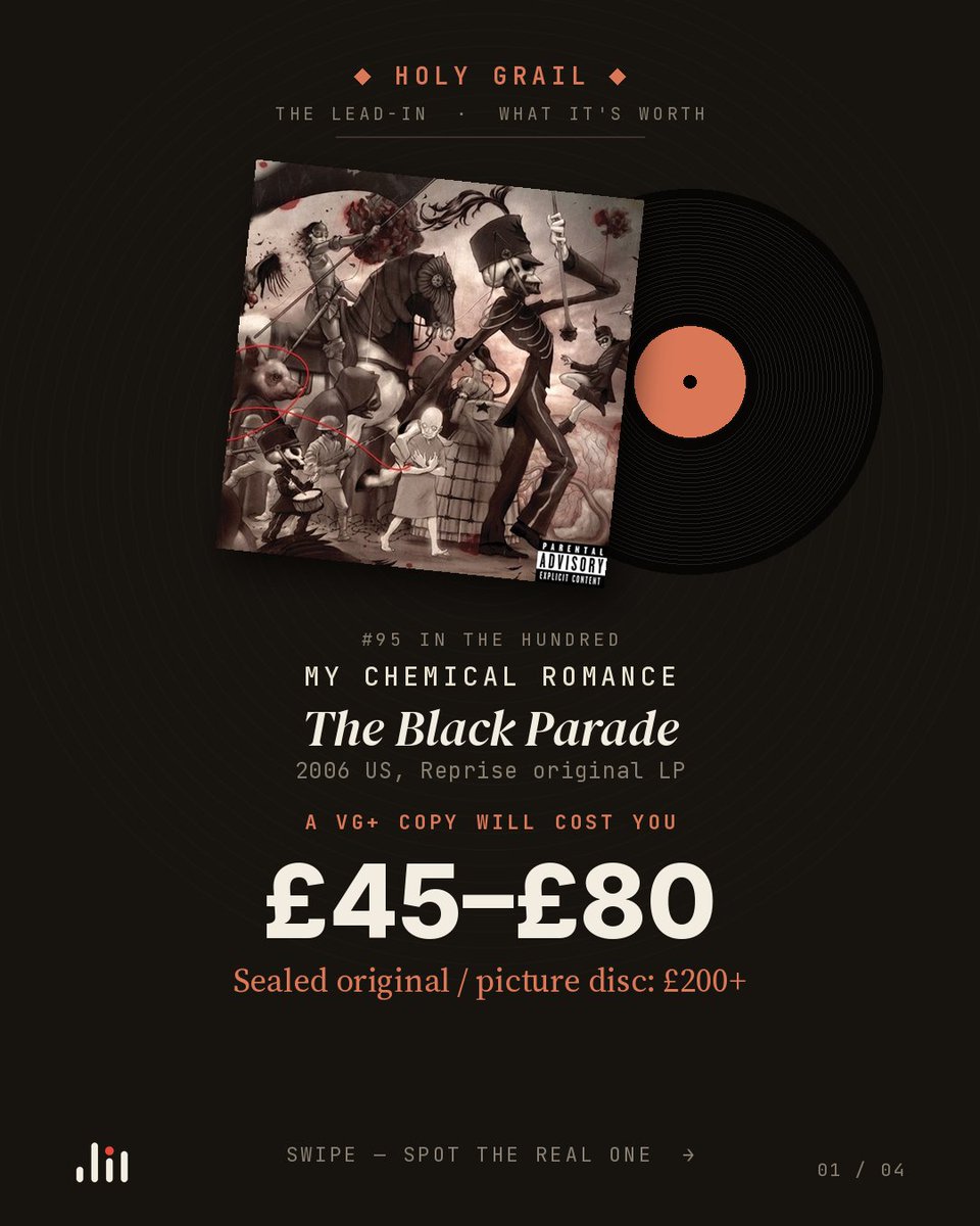 TheLead_in's tweet photo. The Black Parade is a concept album about a dying man, played by a band pretending to be another band. But if you're hunting an original pressing, the details decide what it's worth. Got one on your shelf?
https://t.co/6zd1S5rVaH
#mychemicalromance #theblackparade #vinyl https://t.co/idso2hDaCj