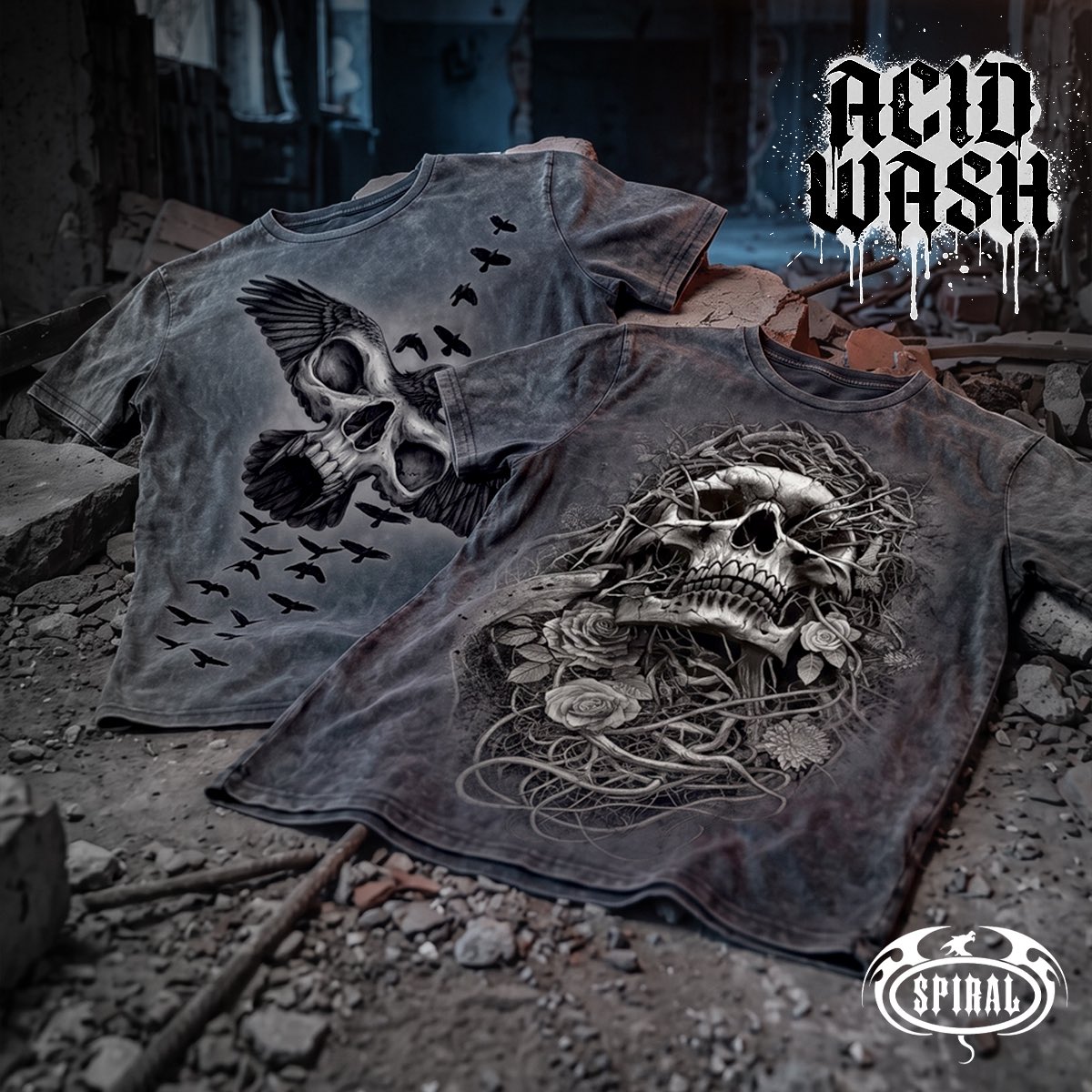 SpiralDirect's tweet photo. LET ACID REIGN! 🤘🏼🤘🏼
Acid Reaper and Acid Crow are the latest in our beautifully crafted collection of
designs printed onto the highest quality acid-washed t-shirts, giving them an already
worn-in, vintage look and feel. https://t.co/gUJlT6ZZ26 https://t.co/ZVc41bgN2A