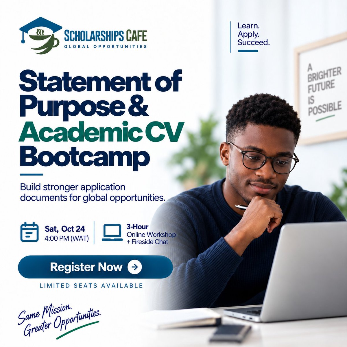 olumuyiwaayo's tweet photo. Stop Sending Generic Applications

A generic CV.
A generic SOP.
A generic application.

These are some of the reasons talented students struggle to stand out.

On October 24, learn how to create application documents that reflect your goals, experiences, and potential.

https://t.co/bYC3jCoL4u 

🎓 Join the Scholarships Cafe Inner Circle.