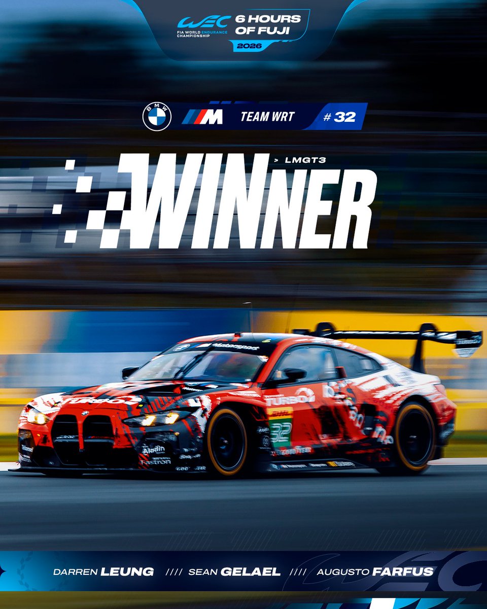 FIAWEC's tweet photo. BMW CLAIM LMGT3 WIN IN FUJI 🇯🇵

A hard-fought six hours comes to an end with the #32 @followWRT taking victory at Fuji Speedway.

#WEC #6HFuji #BMW @BMWMotorsport https://t.co/nE1GbqVFIr