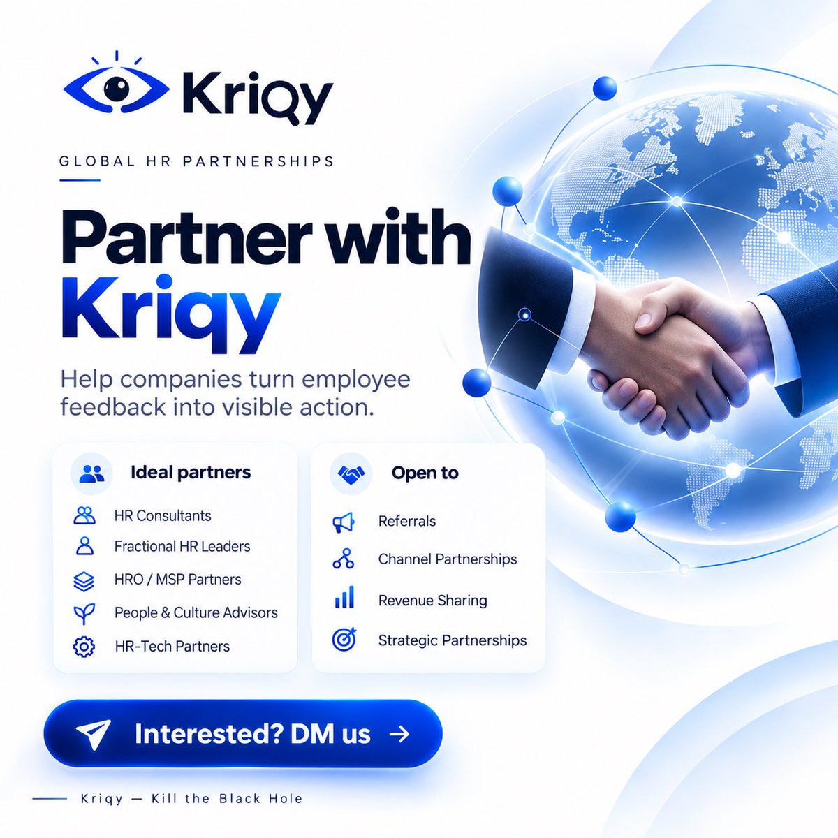 StanlyBuilds's tweet photo. We’re opening Kriqy to global HR partnerships.

If you work with companies on employee experience, engagement, or people operations, there may be a strong fit.

Help companies turn employee feedback into visible action.

Interested in partnering with Kriqy? DM me. https://t.co/6UQNwIWzIQ