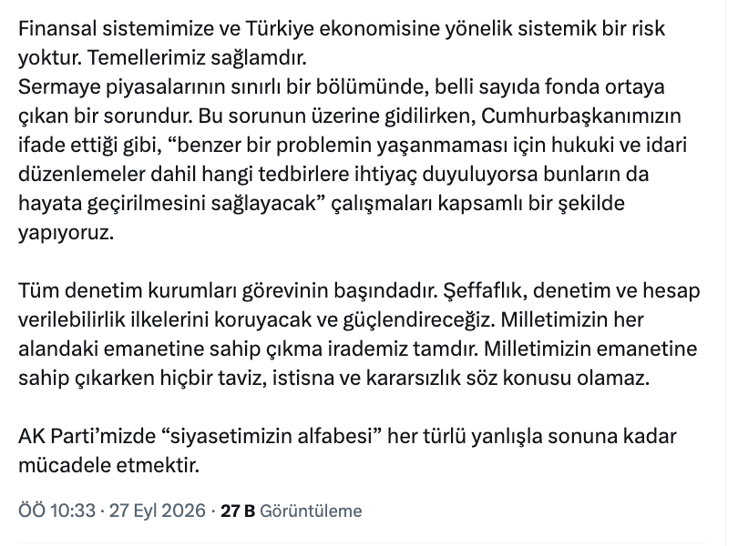 Busradde_'s tweet photo. AK Parti Sözcüsü Ömer Çelik:

"Fon krizi olarak adlandırılan sürecin tüm boyutları açığa çıkaracak, karanlıkta hiçbir şey kalmayacak ve gereği yapılacak

Sorumluluğu olan kim varsa hesap sorulacak

Süreçten olumsuz etkilenen vatandaşlarımızın hak ve hukuku titizlikle ele alınacak

Tüm usulsüzlükler ortaya çıkarılacak. Yanlış yapanlar, hukuk önünde hesabını verecek

Milletimizin emanetine sahip çıkarken hiçbir taviz, istisna ve kararsızlık söz konusu olamaz"