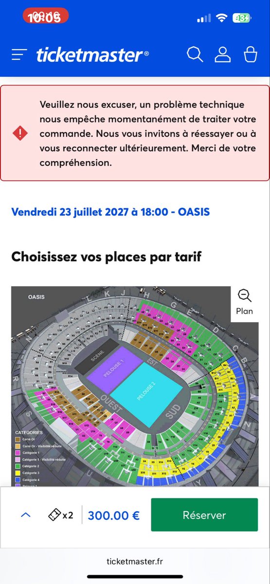 MLlskel's tweet photo. j’ai ce message d’erreur pour le concert de oasis depuis tout à lheure quelqun a réussi à résoudre le problème ?? https://t.co/ogLtEvKCWe