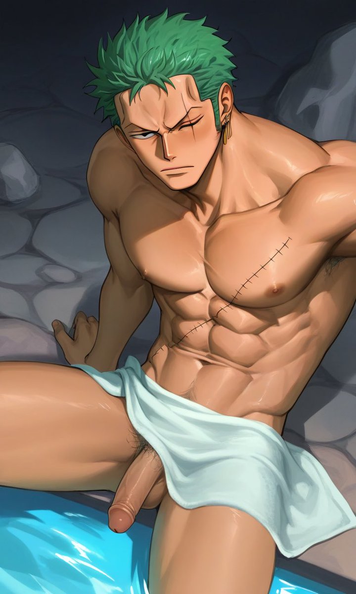 Darooq3's tweet photo. Sitting by the water like this is normal for him. 💦
#Zoro #RoronoaZoro #OnePiece #NSFW #OnePieceNSFW #AIart #Bara #R18 https://t.co/KwpdybuVGa