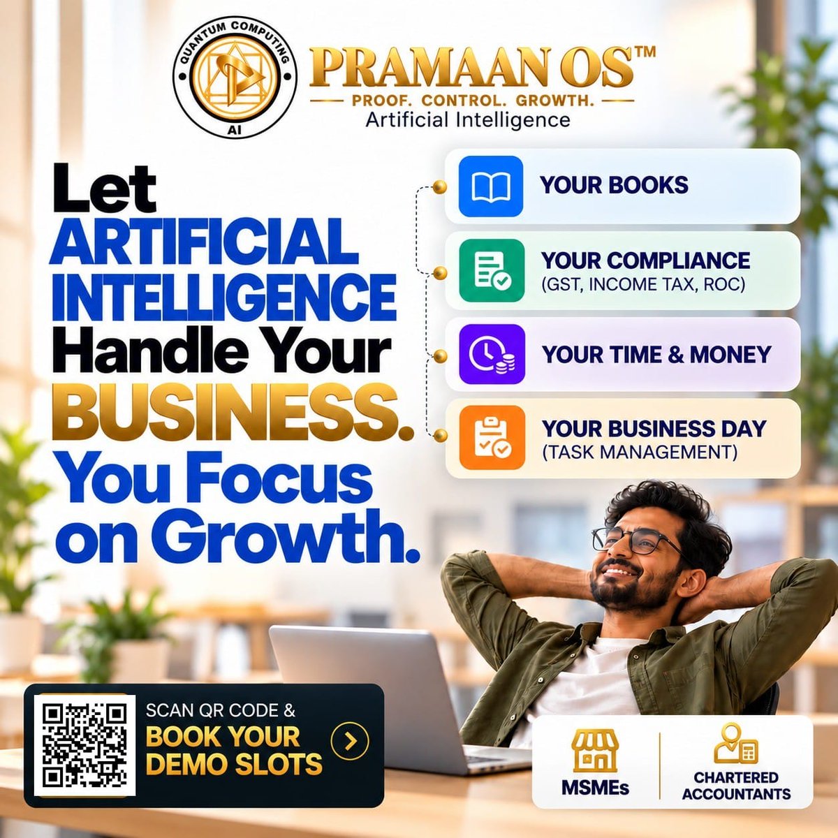 PramaanOS's tweet photo. Let Artificial Intelligence handle compliance, books, time, money and business tasks—so you can stop managing the routine and start focusing on what truly drives growth. Pramaan OS™.
#PRAMAANOS #ArtificialIntelligence #AIForBusiness #BusinessAutomation #MSMEIndia https://t.co/5GrpinwTvA