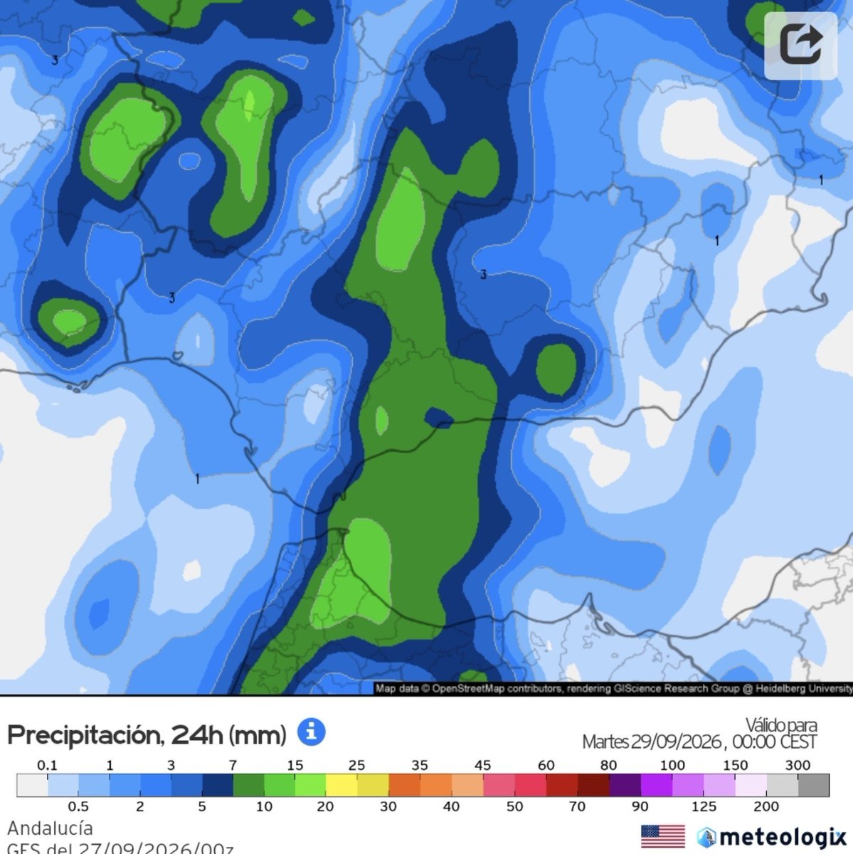 ElTiempoEnMlag1's tweet photo. Última actualización de los modelos.
Mañana tendremos precipitaciones moderadas en #Málaga, y un descenso de las temperaturas.
Atentos a las próximas actualizaciones del modelo suizo, que mantiene acumulados importantes.

Vayan sacando los paraguas. Llegan las primeras lluvias.🌧 https://t.co/7MB8Q3LdfS