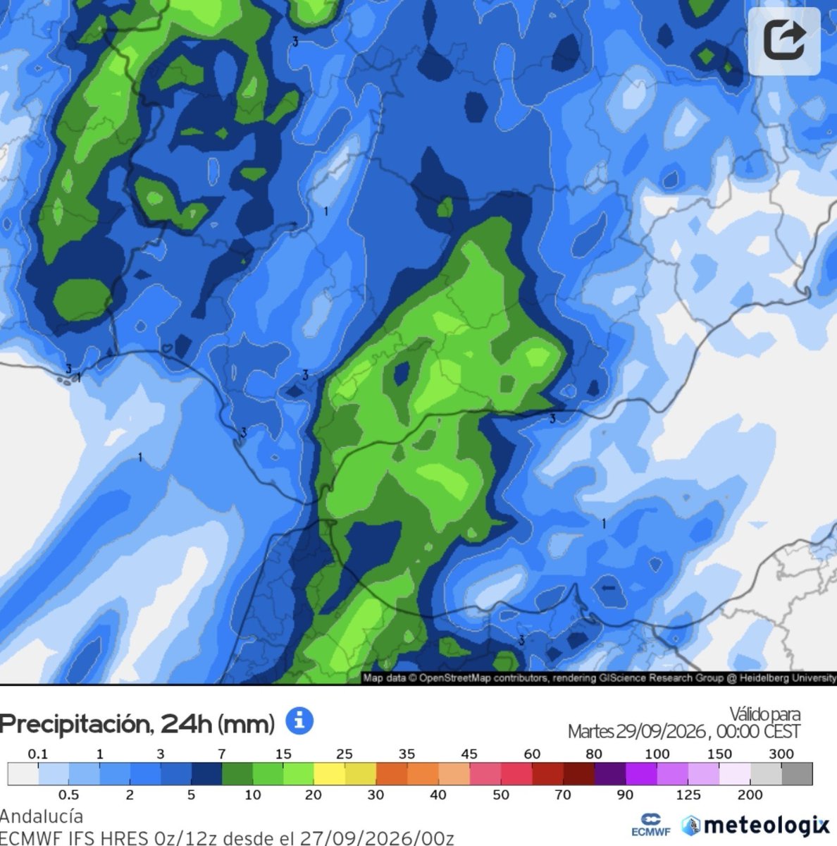 ElTiempoEnMlag1's tweet photo. Última actualización de los modelos.
Mañana tendremos precipitaciones moderadas en #Málaga, y un descenso de las temperaturas.
Atentos a las próximas actualizaciones del modelo suizo, que mantiene acumulados importantes.

Vayan sacando los paraguas. Llegan las primeras lluvias.🌧 https://t.co/7MB8Q3LdfS