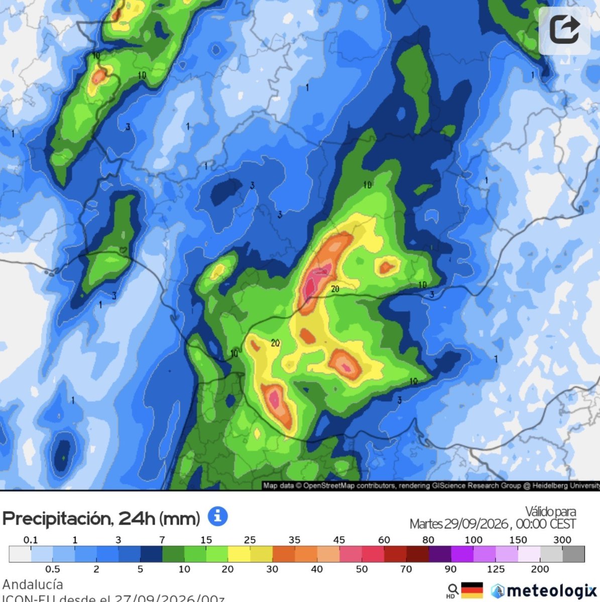 ElTiempoEnMlag1's tweet photo. Última actualización de los modelos.
Mañana tendremos precipitaciones moderadas en #Málaga, y un descenso de las temperaturas.
Atentos a las próximas actualizaciones del modelo suizo, que mantiene acumulados importantes.

Vayan sacando los paraguas. Llegan las primeras lluvias.🌧 https://t.co/7MB8Q3LdfS