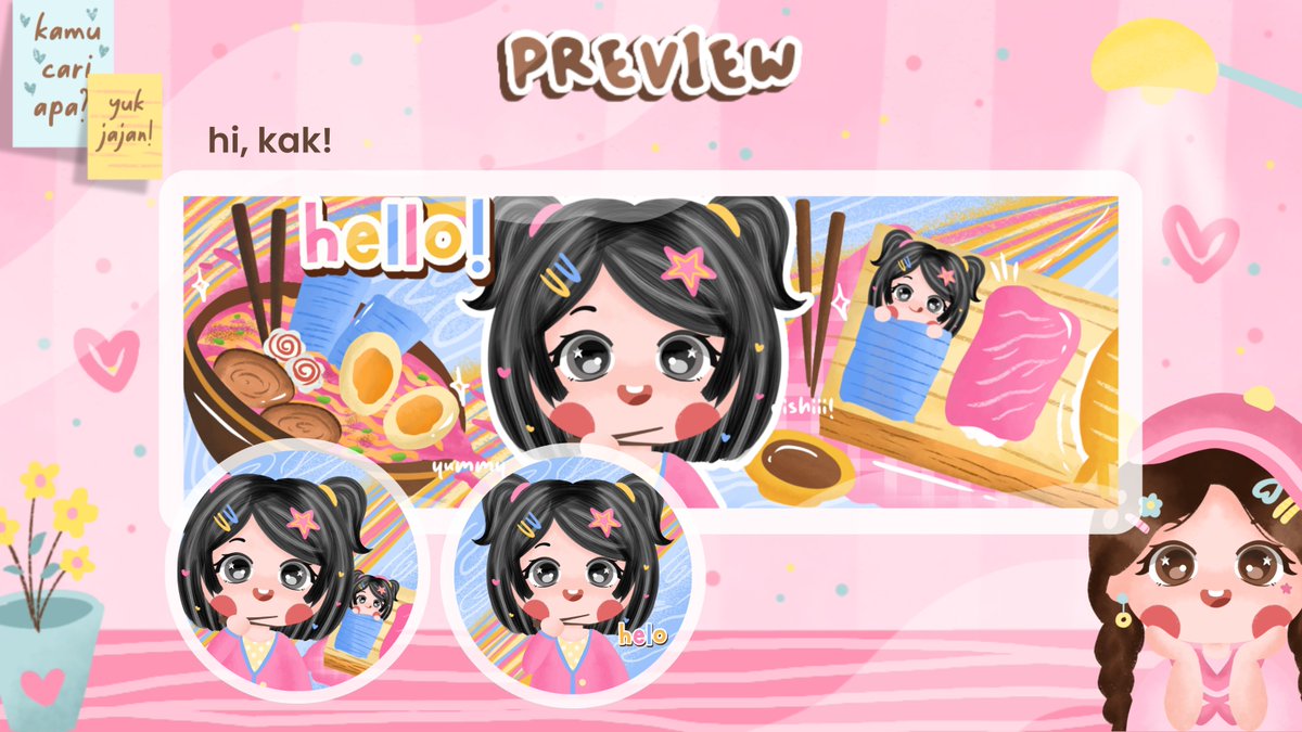 GrresShop's tweet photo. help ospek dan rt?

#OspekTime !

Hai haiii! Aku kembali dengan membawa anak baru buat layout chibi aku niih dengan code "Sushi Time" cocok bgt buat klian yg suka mam sushi dan ramen!!🍣🍜

untuk 3 layout yg dengan code di alt ufs yah dengan harga spesial 28K ajah!

#bealanja https://t.co/ztRmCweIaY