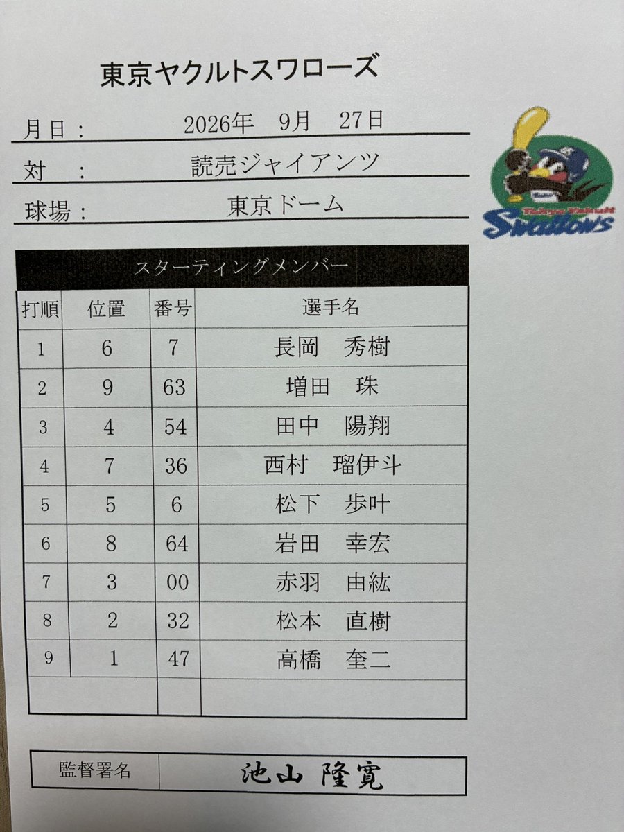 swallowspr's tweet photo. 9月27日（日）
vs.読売ジャイアンツ
東京ヤクルトスワローズ
本日のスタ��ン
#swallows
#燕心全開 https://t.co/B7AaGyaJr2