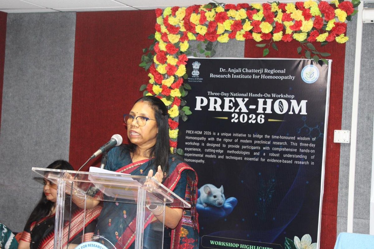 ccrhindia's tweet photo. The Three-Day National Hands-On Workshop, PREX-HOM 2026 (“Experimental Approaches in Homoeopathic Research: From Cell Culture to Preclinical Evaluation”), organized by the Dr. Anjali Chatterji Regional Research Institute for Homoeopathy (DACRRIH), Kolkata, concluded on a high note with its formal Valedictory Session.

Bringing together researchers and academicians under the banner of “Tradition Meets Science for a Healthier Tomorrow,” the session commemorated three days of intensive experimental training, insightful discussions, and scientific exploration.

The successful conduct of PREX-HOM 2026 was supported by the dedicated leadership, guidance, and encouragement of Dr. Subhash Kaushik, Director General, CCRH, and Dr. K. C. Muraleedharan, Deputy Director General, CCRH, whose continued support and direction greatly contributed to the successful organization and scientific objectives of the workshop.

The valedictory ceremony was graced by Chief Guest Dr. Pralay Sharma, Director, National Institute of Homoeopathy (NIH), Kolkata, alongside Dr. Arti Soren, Assistant Director and Officer In-Charge, DACRRIH Kolkata, and Dr. Gurudev Choubey, Scientist-4, DACRRIH.

A comprehensive workshop report highlighting the hands-on sessions, technical deliberations, and overall outcomes of PREX-HOM 2026 was presented by Organizing Secretary Dr. G. V. Narasimha Kumar. The program was coordinated seamlessly by Joint Organizing Secretaries Dr. Chitranjan Kundu (Scientist-2, DACRRIH), Dr. Madhumita (Scientist-2, DACRRIH), and Dr. Digvijay Verma (Scientist-1, CCRH New Delhi).

Addressing the gathering, the dignitaries commended the participants for their active engagement and emphasized the crucial role of cutting-edge preclinical and cellular research in advancing scientific approaches in homoeopathy.

The valedictory session concluded with a gracious Vote of Thanks delivered by Joint Organizing Secretary Dr. Chitranjan Kundu, acknowledging the leadership, resource persons, organizing team, and delegates whose collective efforts contributed to making PREX-HOM 2026 an inspiring and scientifically enriching national workshop.

#PREXHOM2026 #DACRRIHKolkata #CCRH #NIHKolkata #HomoeopathyResearch #PreclinicalEvaluation #CellCulture #Ayush #HandsOnWorkshop
