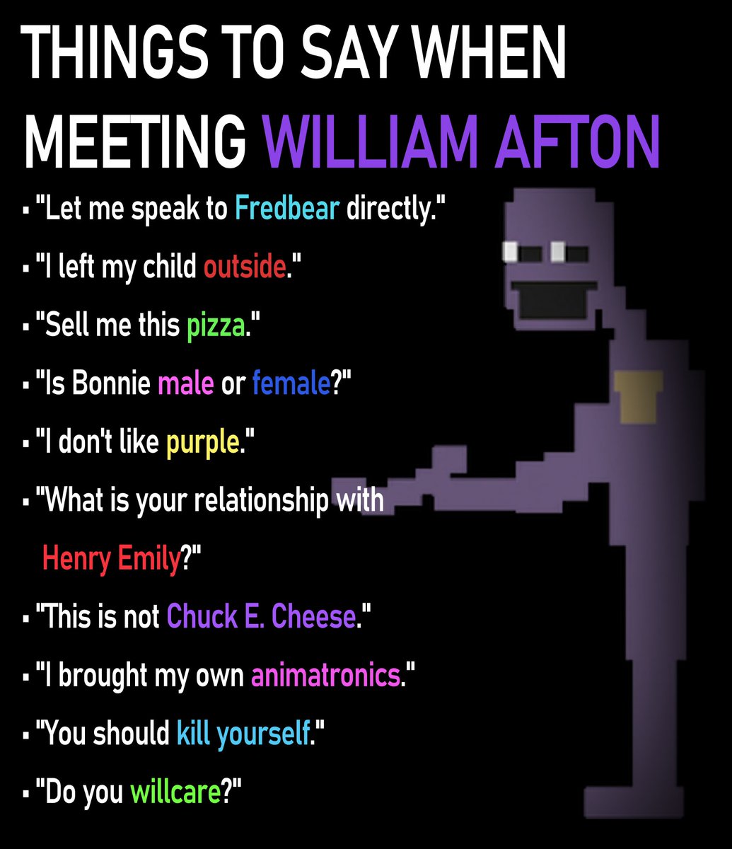 Charrl3yy's tweet photo. THINGS TO DAY WHEN MEETING WILLIAM AFTON #fnaf https://t.co/0Wo2j5PRBf