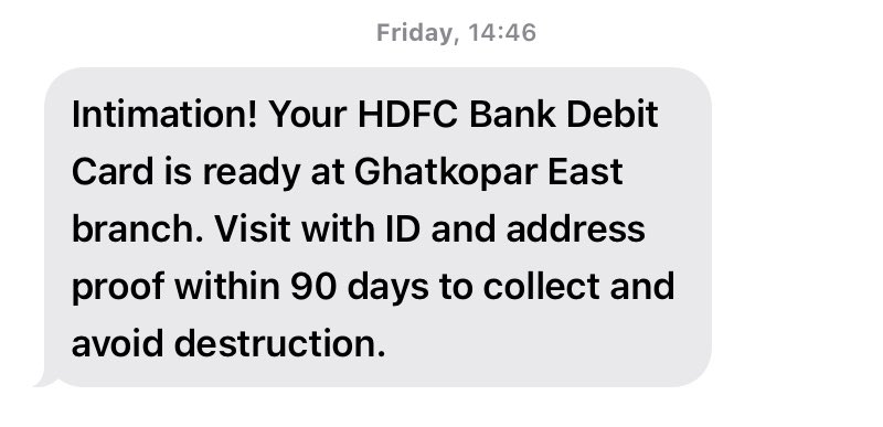 KumarAkvr321's tweet photo. ⁠@HDFCBank_Care @HDFCBank  (Sunday) I visited the Ghatkopar East branch to collect my debit card as per your official SMS.Despite the branch being open, the staff refused/failed to issue the card, wasting my time and effort. resolve this urgently. #HDFCBank #CustomerService⁠ https://t.co/otT9Zrsax3