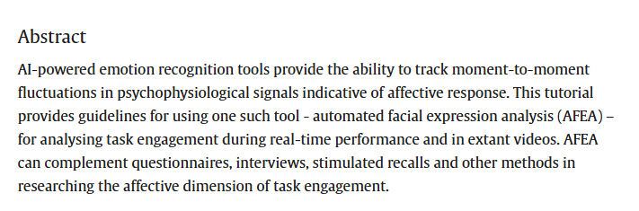 RMALJournal's tweet photo. New article: 
Lambert, C. (2026). Automated facial expression analysis: Measuring the affective dimension of task engagement. Research Methods in Applied Linguistics, 5(3), 100379: https://t.co/zgwCkkKnlM https://t.co/btFJAs91nz