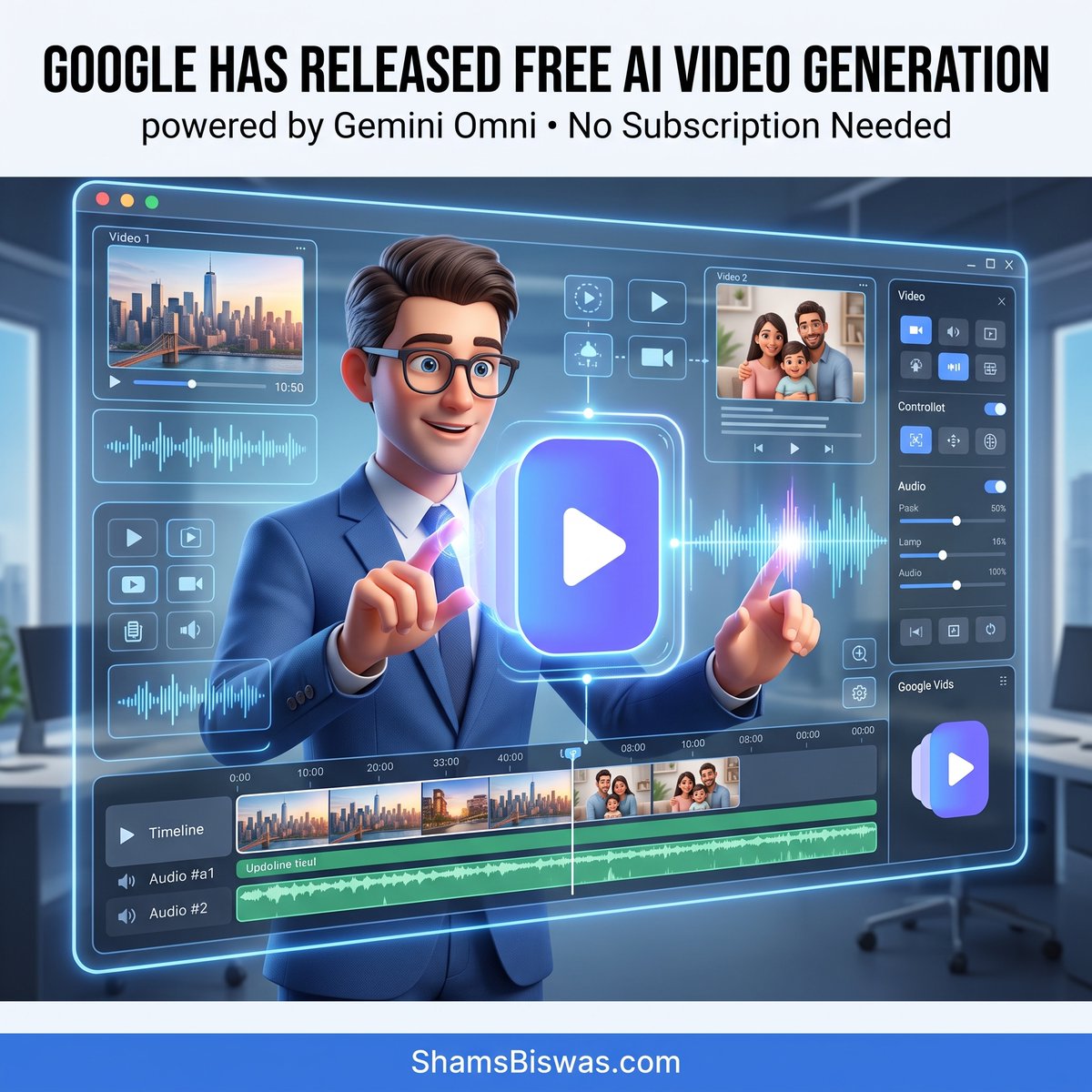 shamsbiswas's tweet photo. Google Vids is now FREE! 🎬 Create 1080p AI videos directly in your browser with Gemini Omni Flash. Zero subscription required! ✅

#GoogleAI #GeminiOmni #AIVideo https://t.co/U6BWQ7bXuk