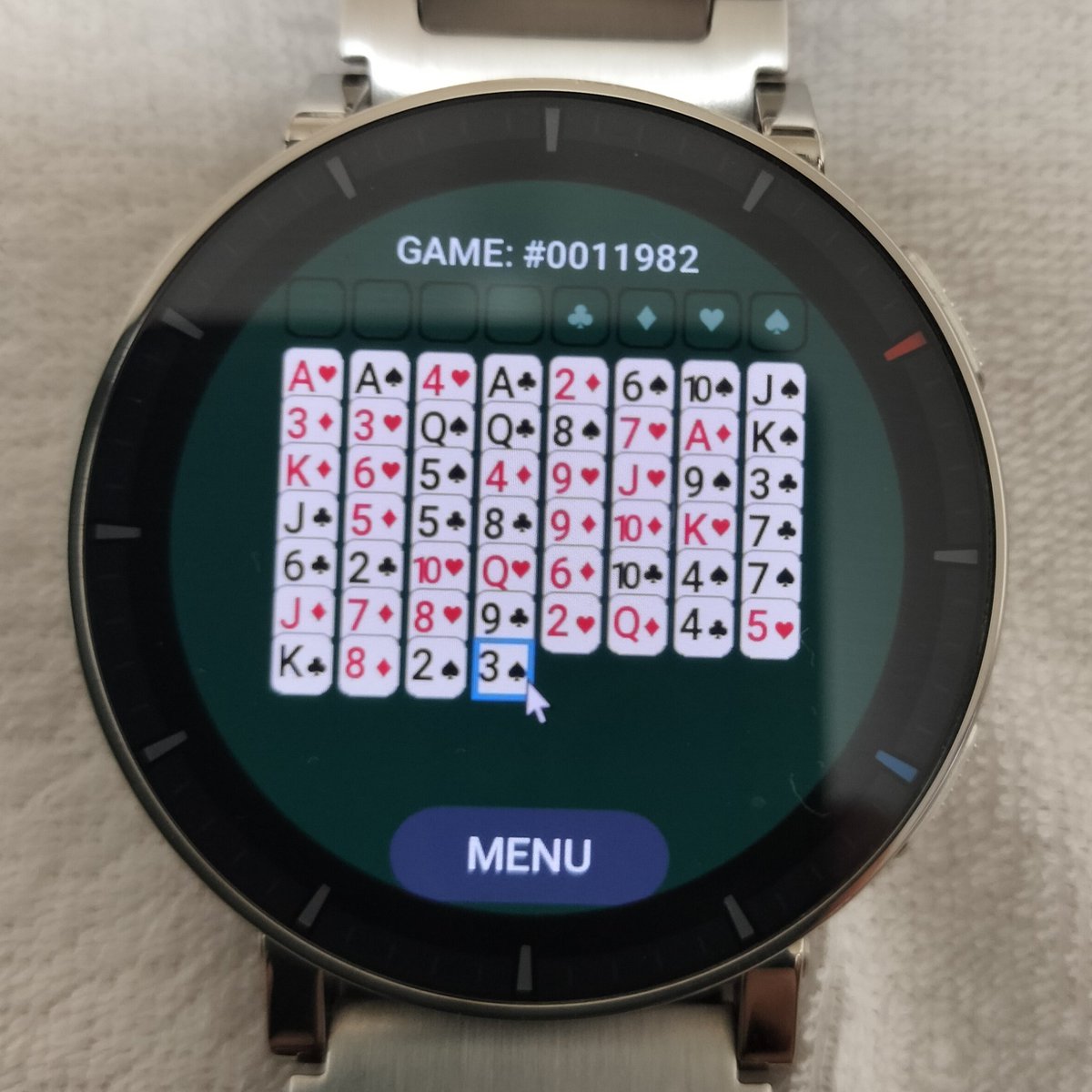 DropMikka's tweet photo. DM FreeCell
Amazfitスマートウォッチ用のFreeCellを作成しました。
小さな画面でも操作しやすいよう、色々工夫しており、十分遊べる出来だと思います。
ポスト時点ではストア登録準備中ですが、見かけた方は、コメントいただければ幸いです。
英語でもベンガル語でも、何語でも大丈夫です！
#Amazfit https://t.co/r5vBsgdwUo