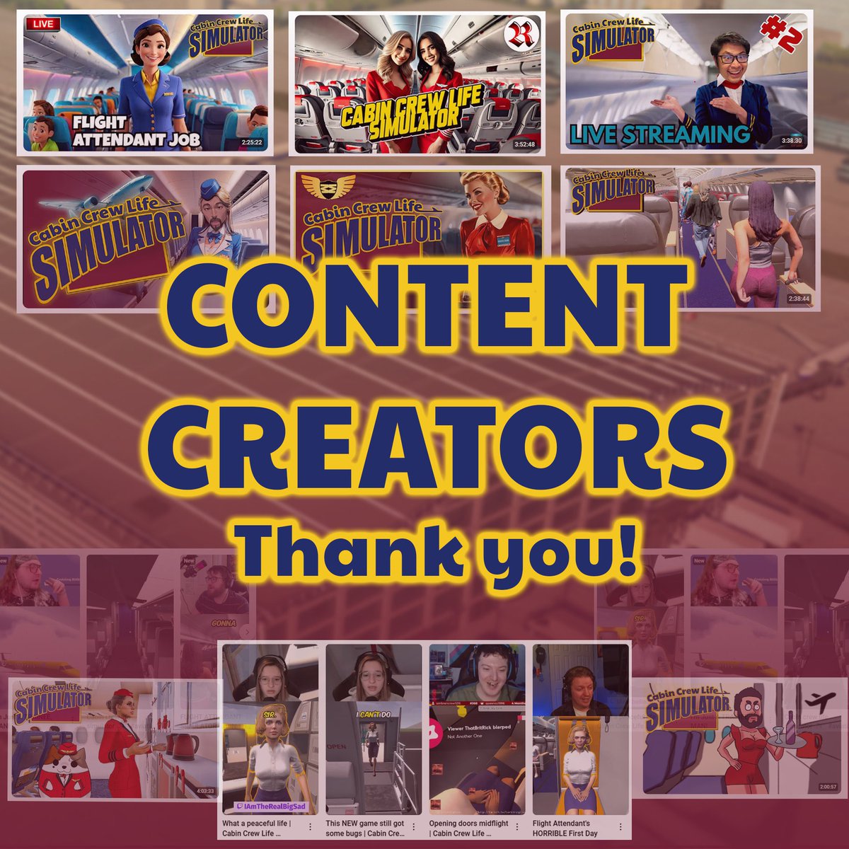 CabinCrewGame's tweet photo. ✨ CALLING ALL CONTENT CREATORS! ✨

🚨 MAJOR UPDATE COMING THIS OCTOBER! 🚨
We’re celebrating the biggest update ever for Cabin Crew Life Simulator a flight attendant simulator inspired by real-life cabin crew experiences! ✈️

🎁 100 FREE STEAM KEYS available for content creators!

👉 Comment below or send us a DM to claim your key!