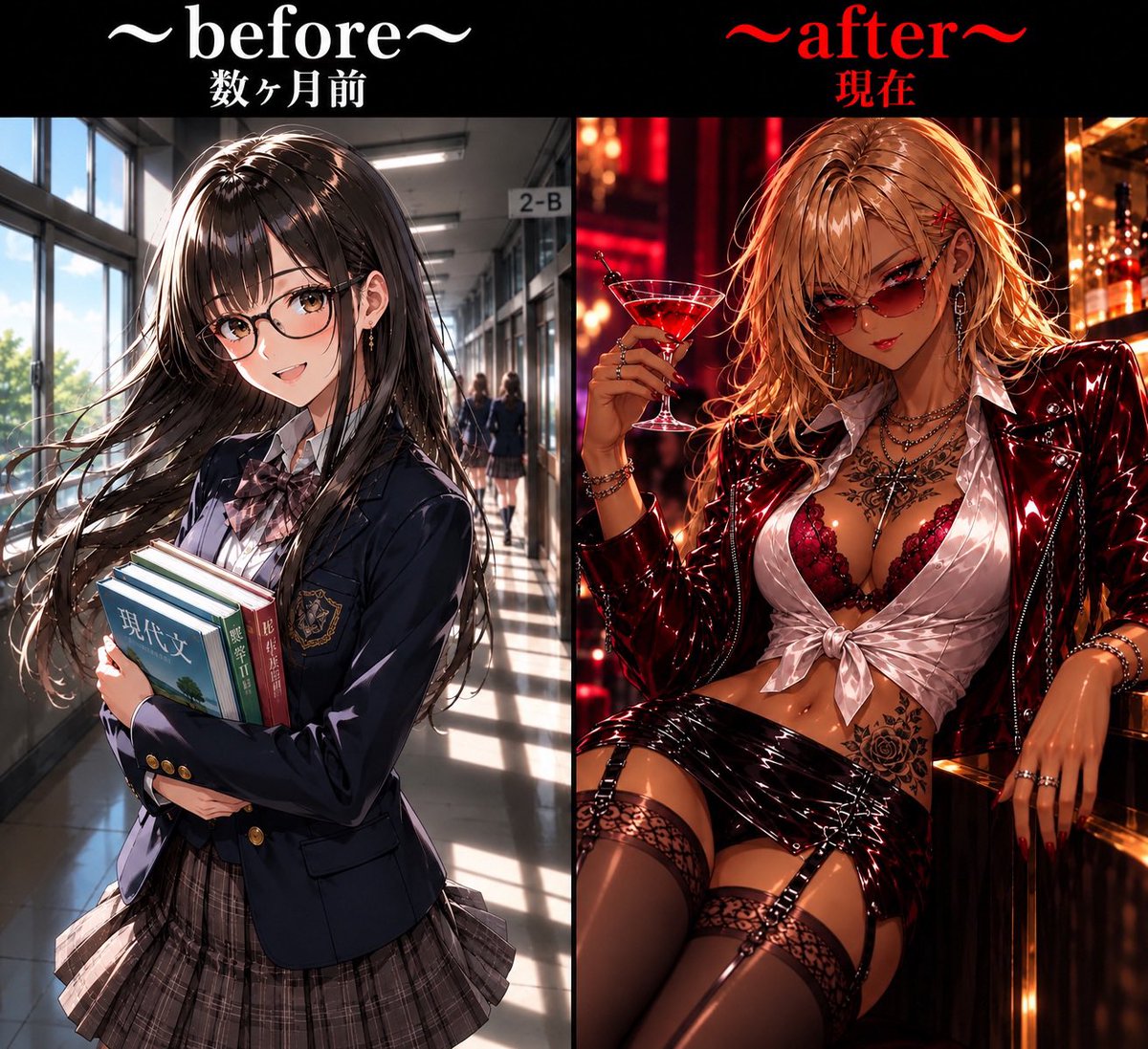 Latex_AI_Chouya's tweet photo. 金髪のあの子が、如何にして堕落しギャル堕ちしたのかのストーリーの最新話です。
小説の挿絵には、Xで上げられないエロシーンもありますので、是非読んでみてください‼︎ https://t.co/d79IVtKi9R