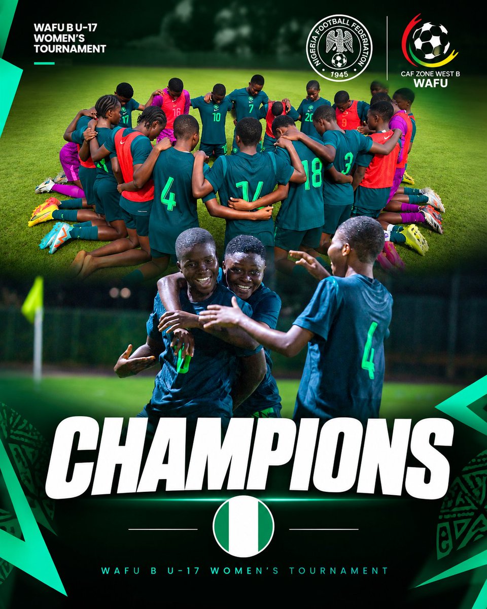 NGSuper_Falcons's tweet photo. 5️⃣ games, 5️⃣ wins✅️
1️⃣7️⃣ goals scored
2️⃣ conceded✅️

CHAMPIONS🏆

#SoarFlamingos #U17WAFUB https://t.co/aRE8wJmIBo