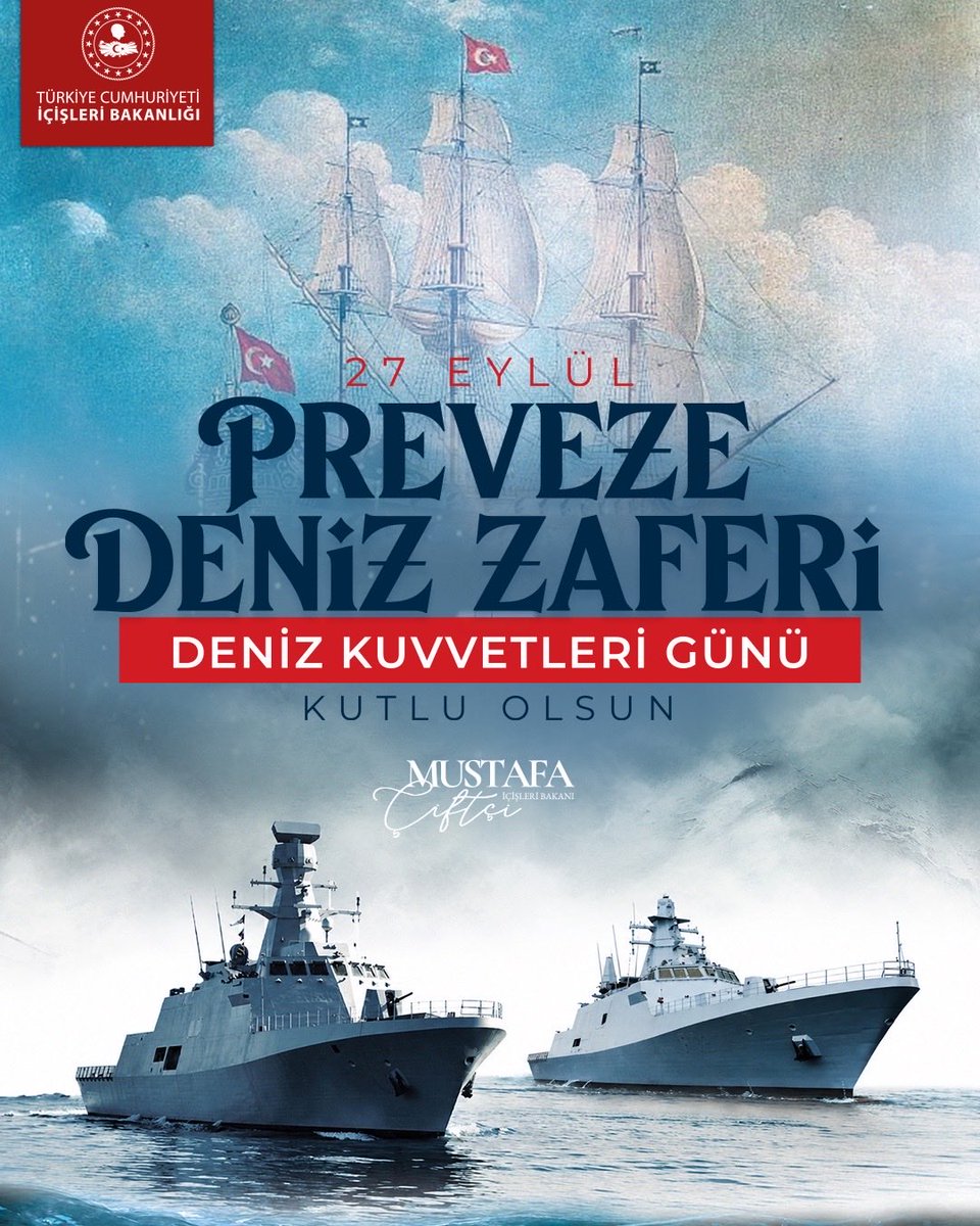 mustafaciftcitr's tweet photo. Preveze Deniz Zaferi’nin 488’inci yıl dönümünü ve Deniz Kuvvetleri Günü’nü kutluyorum.

Preveze Deniz Zaferi, Akdeniz’de Türk hâkimiyetini pekiştiren, milletimizin denizlerdeki kudretini tarihe kazıyan büyük bir zaferdir. Ecdadımızın denizlerde yazdığı bu büyük zafer bugün de bizlere güç ve ilham vermeye devam ediyor.

Muhterem Cumhurbaşkanımız @RTErdogan’ın liderliğinde, Türkiye Yüzyılı hedeflerimiz doğrultusunda; bu büyük mirastan aldığımız güçle Mavi Vatanımızdaki hak ve menfaatlerimizi korumaya, denizlerimizde huzur ve güvenliği güçlendirmeye devam ediyoruz.

Bu anlamlı günde; başta Barbaros Hayreddin Paşa olmak üzere şehit ve gazilerimizi rahmet ve minnetle yâd ediyor; fedakârca görev yapan tüm denizcilerimize muvaffakiyetler diliyorum. 🇹🇷