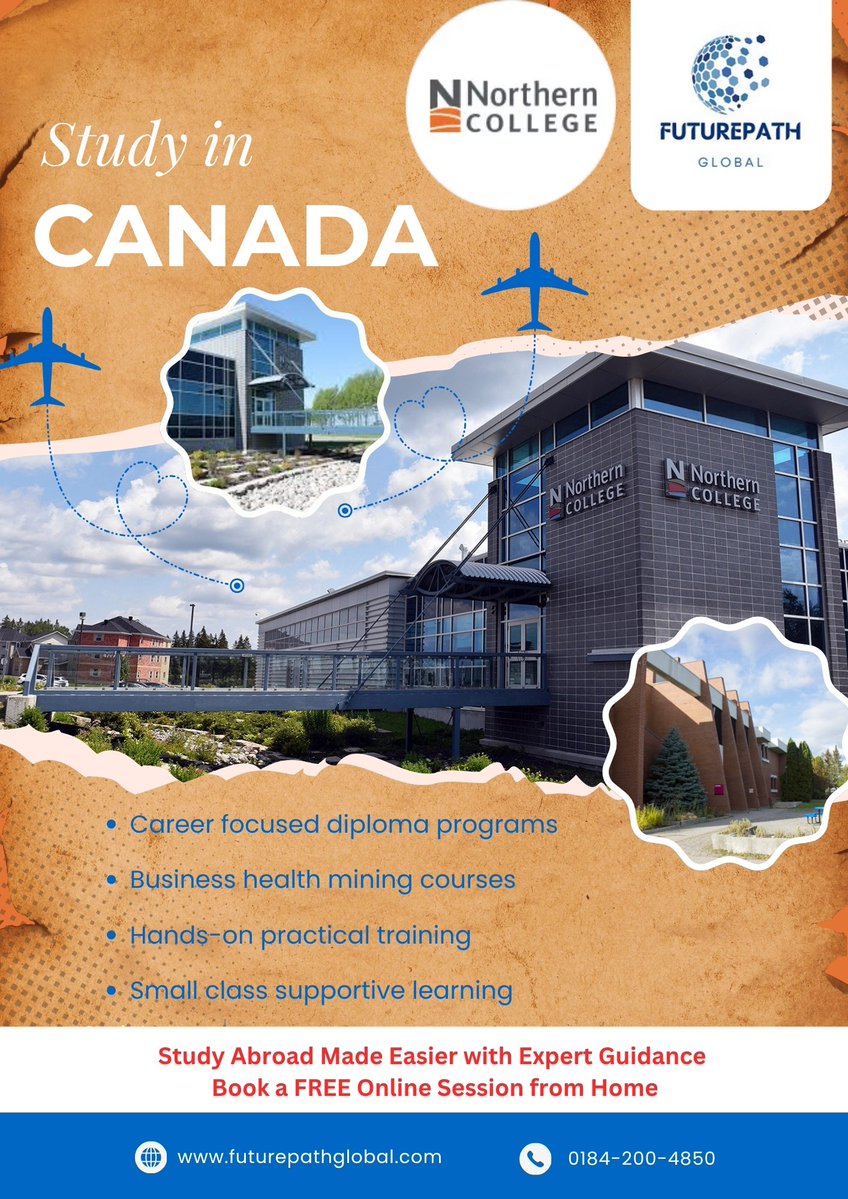 FUTUREPATHGLOB's tweet photo. 🎓 Study at Northern College, Canada! 🇨🇦
✨ Career-focused diploma programs
🏥 Business, Health & Mining courses
🛠️ Hands-on practical training
📅 2026 Intakes Open!
📞 0184-200-4850
🌐 https://t.co/AqXsSLATWH
#StudyInCanada #NorthernCollege #FuturePathGlobal https://t.co/PCp3Xd3efi